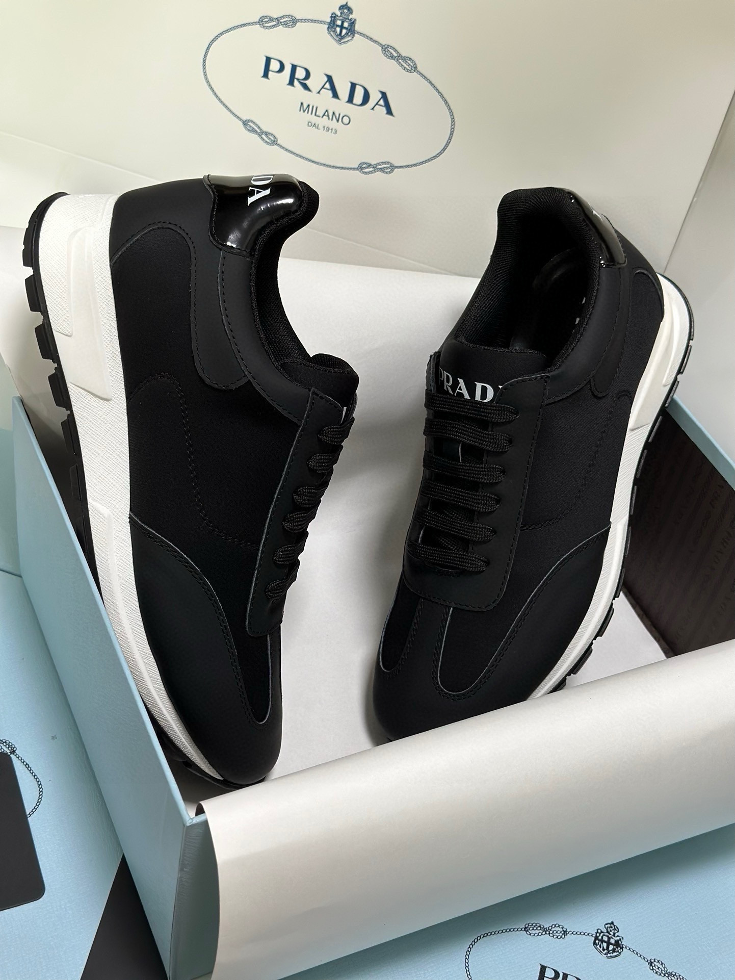 Prada Men's Black Leather and Fabric Sneakers with Lightweight Sole 10 i1743471811864 1353 0 8