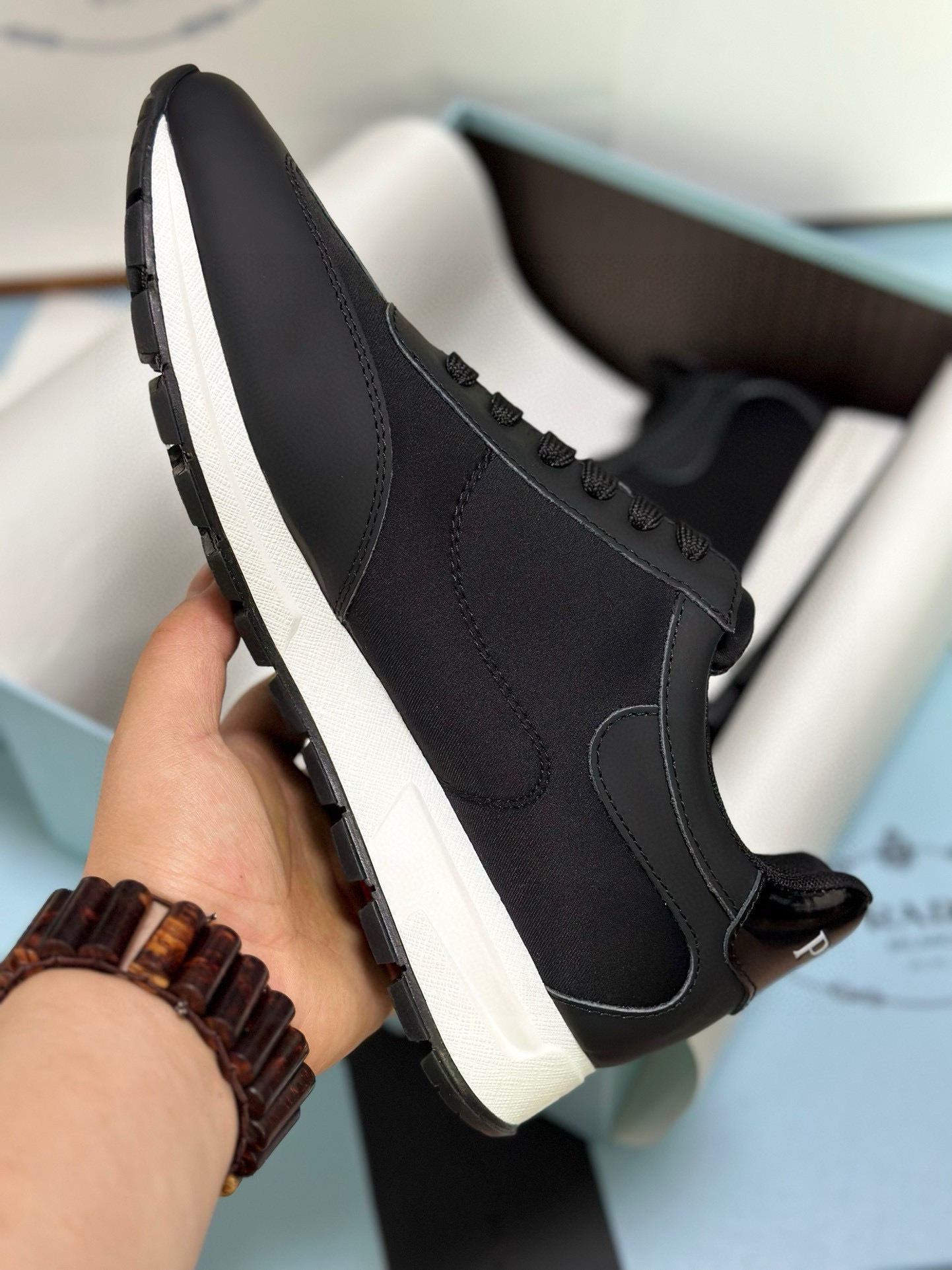 Prada Men's Black Leather and Fabric Sneakers with Lightweight Sole 6 i1743471811865 6604 0 4