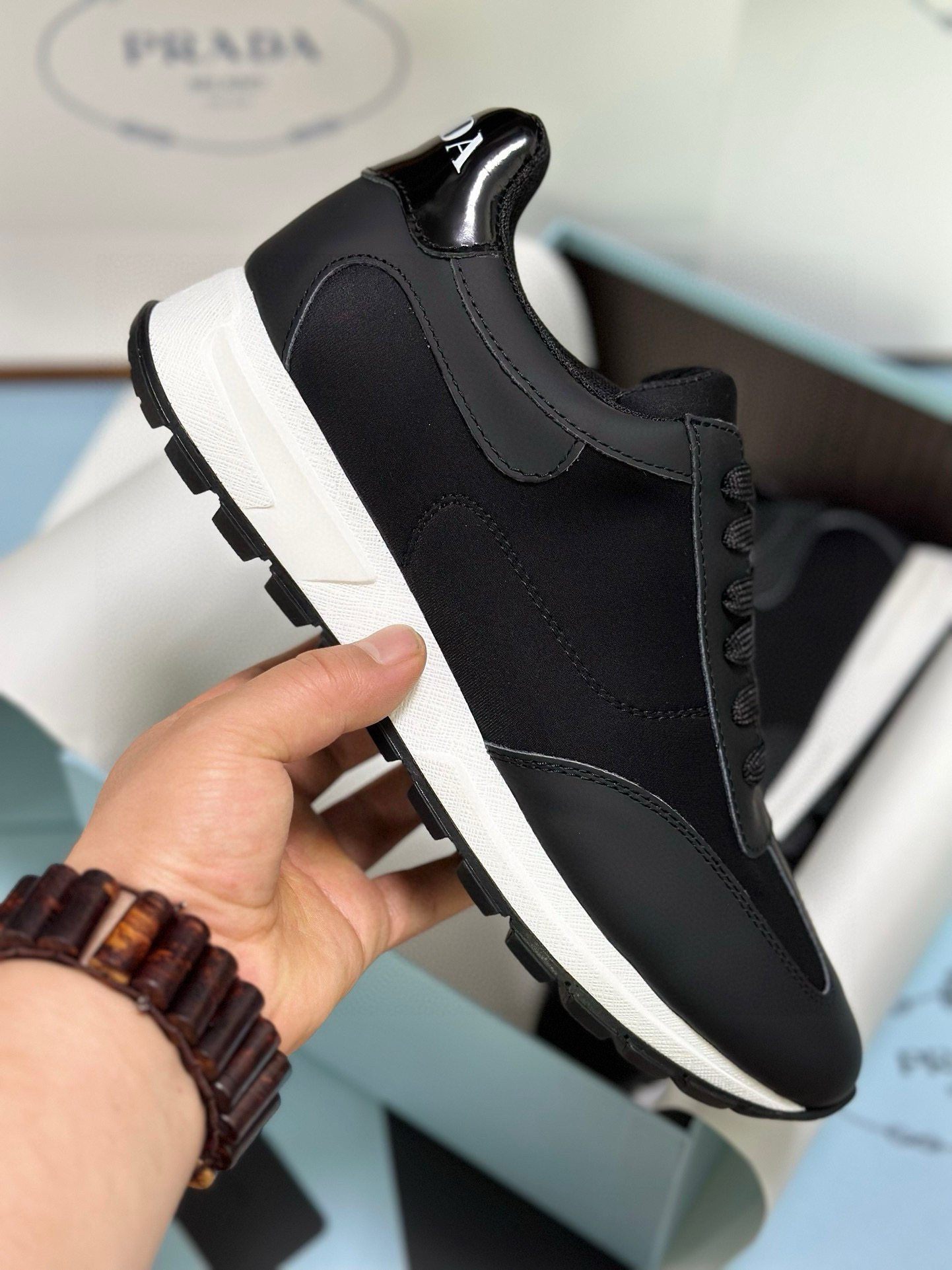 Prada Men's Black Leather and Fabric Sneakers with Lightweight Sole 5 i1743471812338 4411 0 3