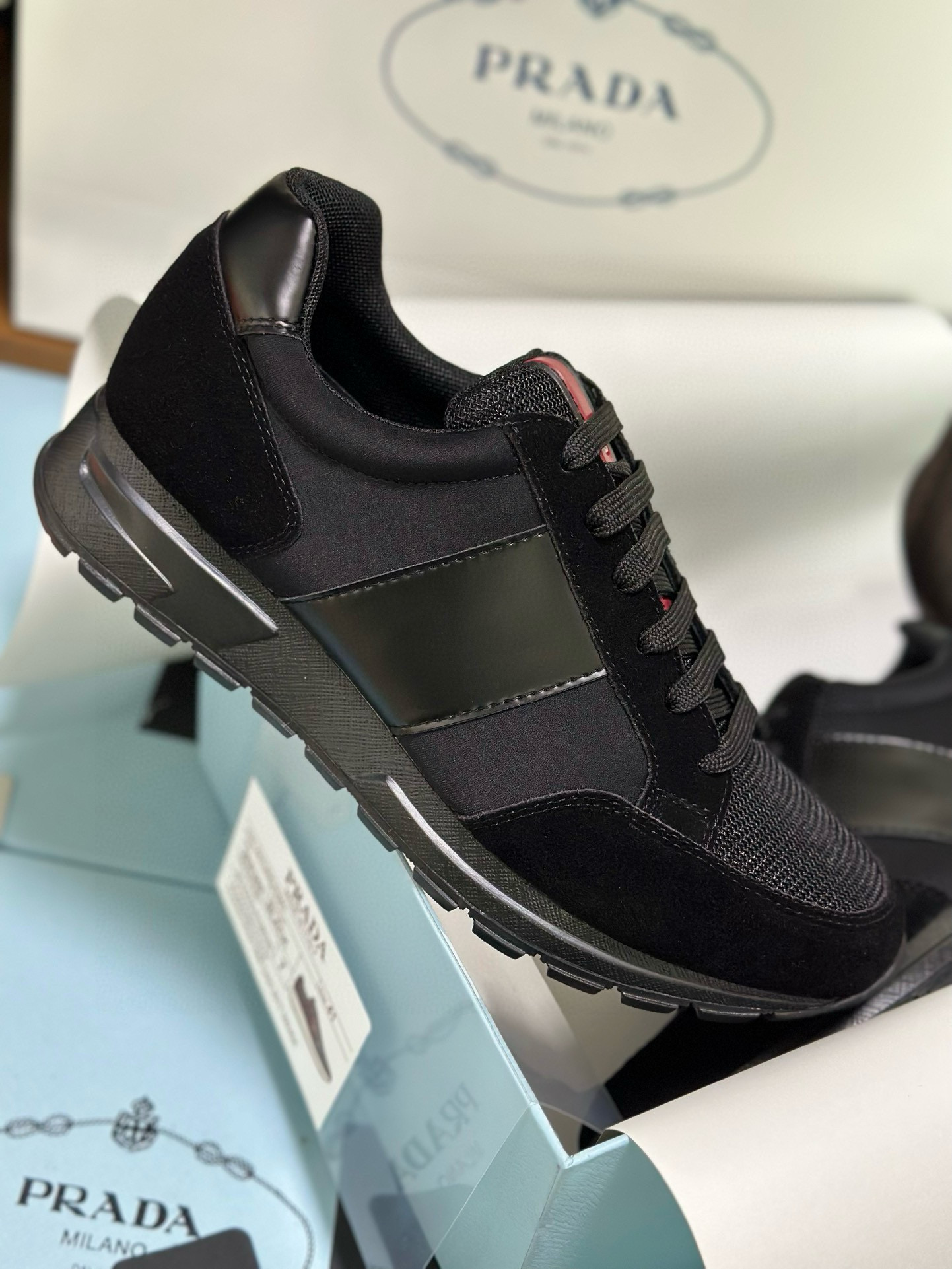Prada Men's Black Fabric and Leather Combination Lace-Up Sneakers 4 i1743471846524 6041 0 2
