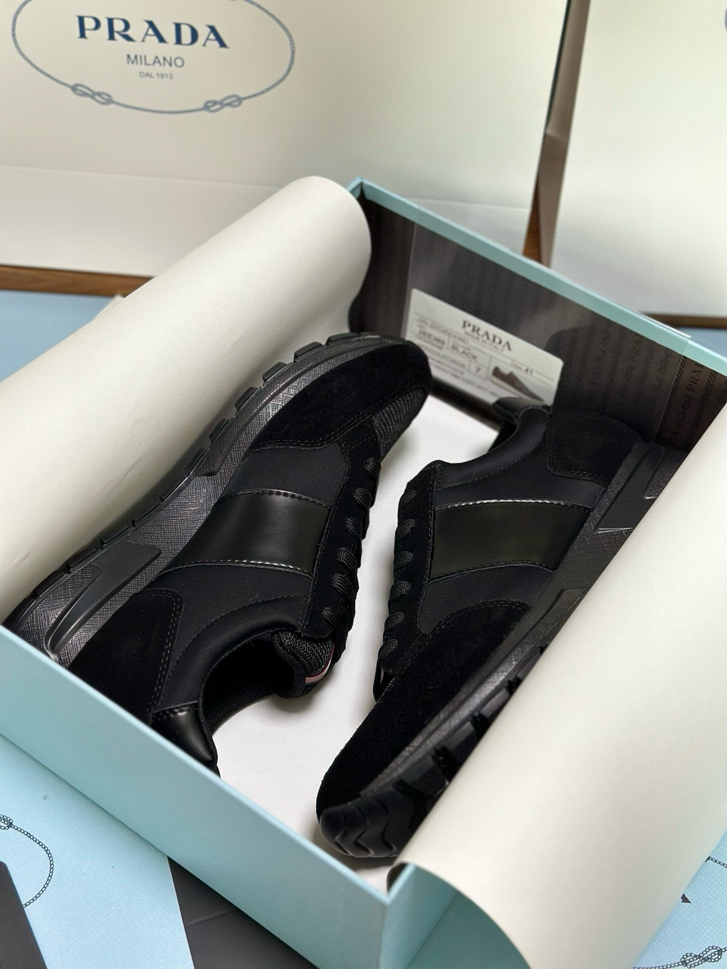 Prada Men's Black Fabric and Leather Combination Lace-Up Sneakers 7 i1743471846524 7877 0 5