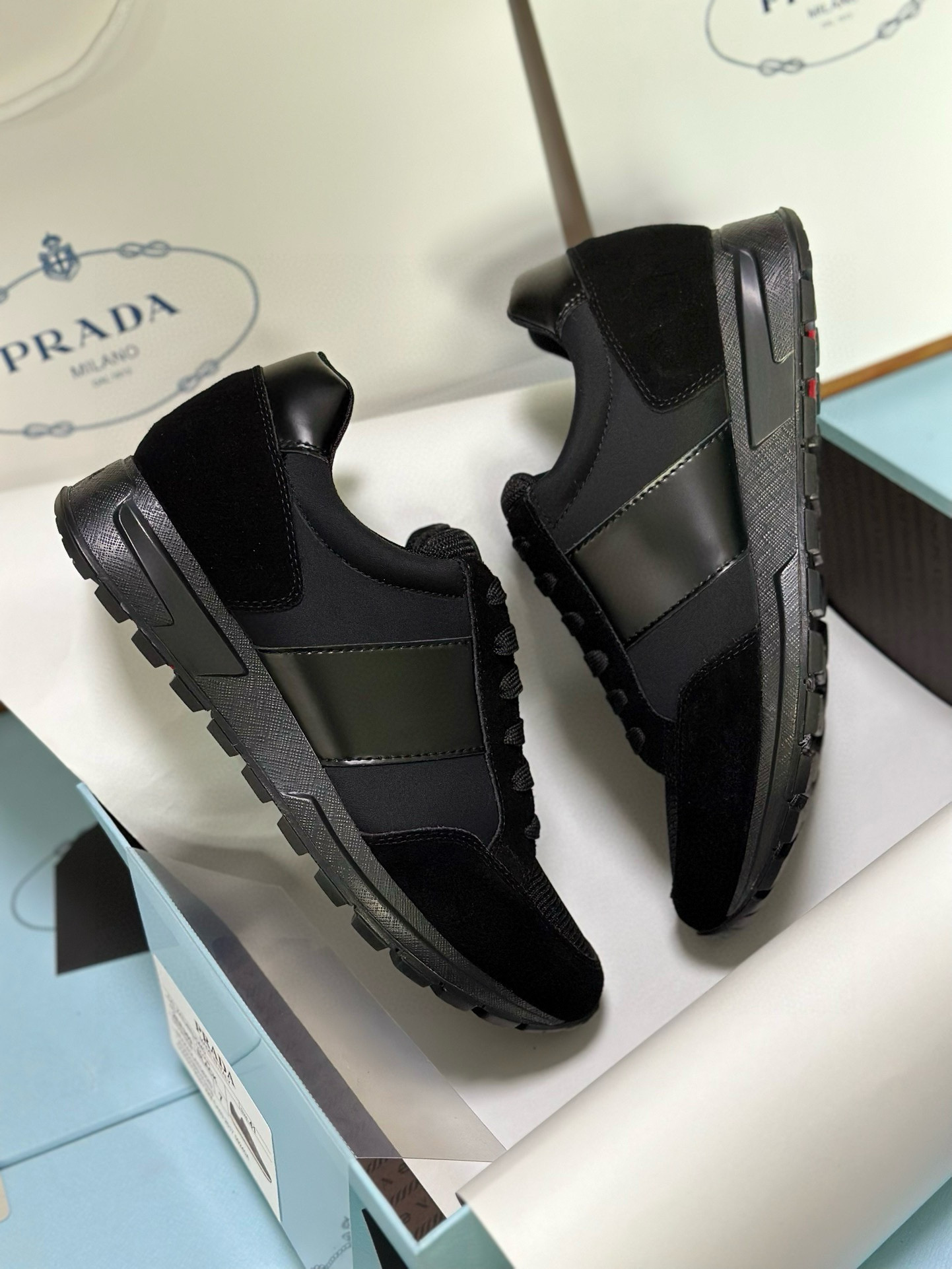 Prada Men's Black Fabric and Leather Combination Lace-Up Sneakers 3 i1743471846524 8188 0 1
