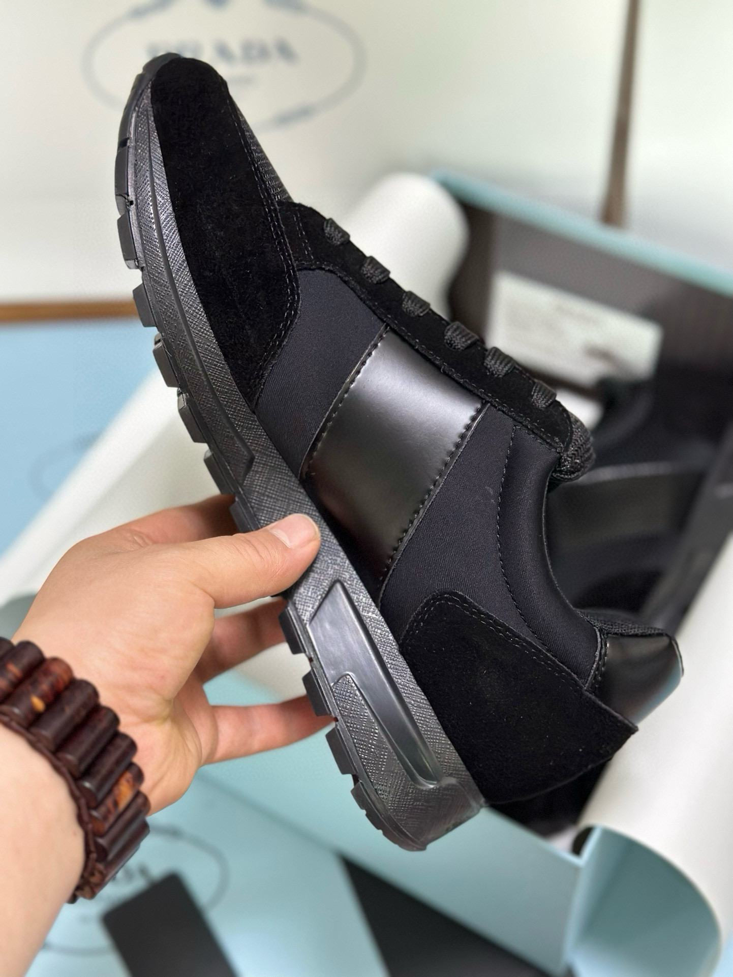 Prada Men's Black Fabric and Leather Combination Lace-Up Sneakers 5 i1743471847168 5742 0 3