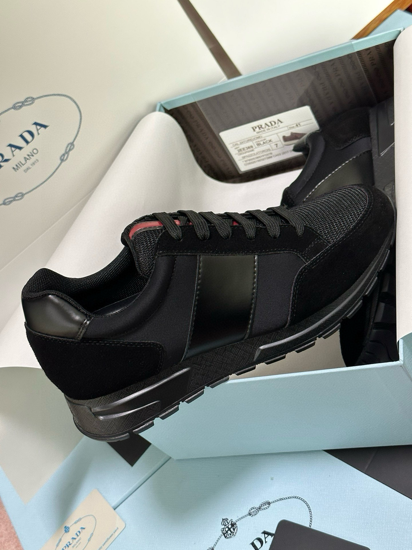 Prada Men's Black Fabric and Leather Combination Lace-Up Sneakers 8 i1743471847169 2159 0 6