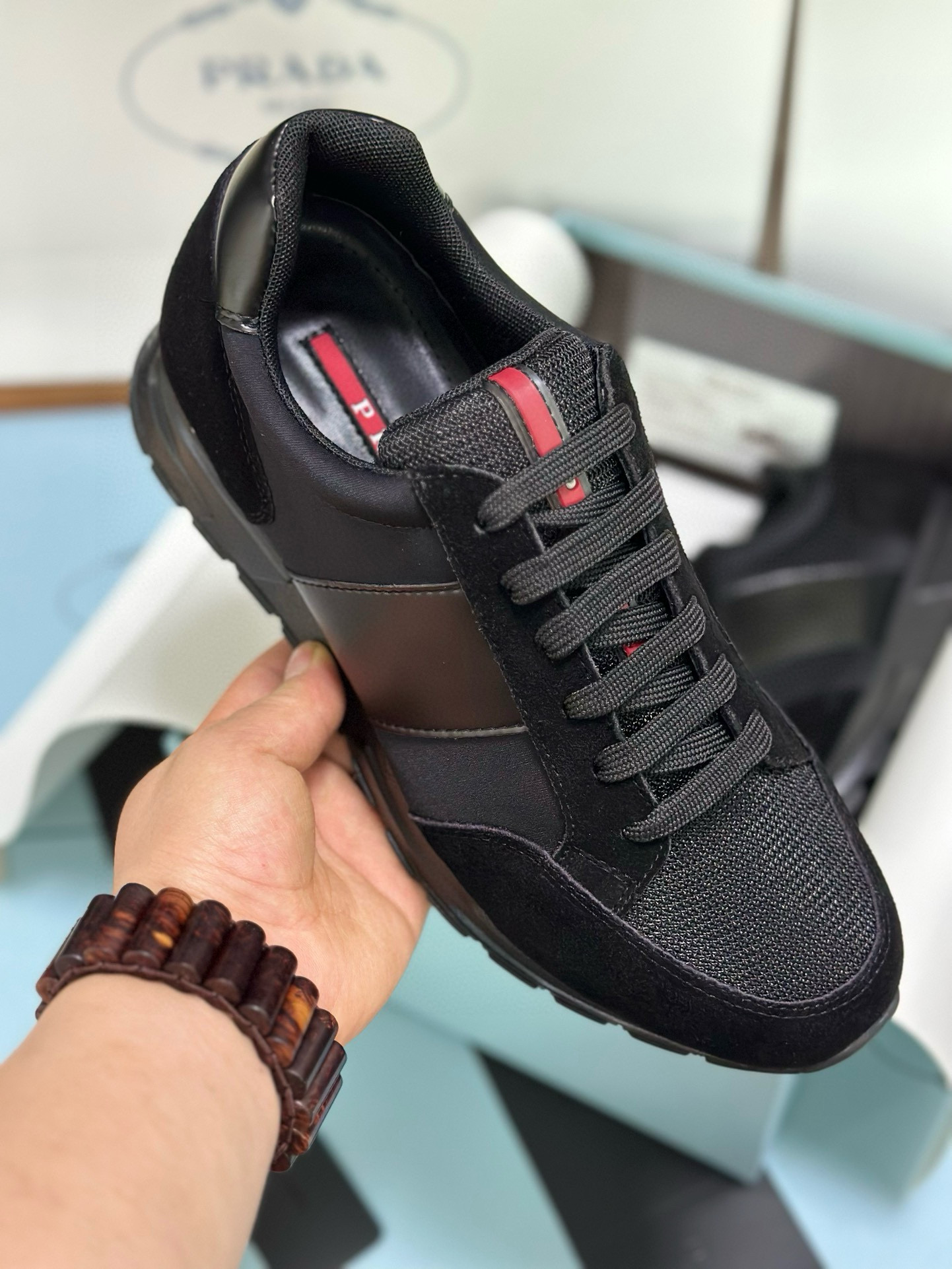 Prada Men's Black Fabric and Leather Combination Lace-Up Sneakers 6 i1743471847169 8534 0 4