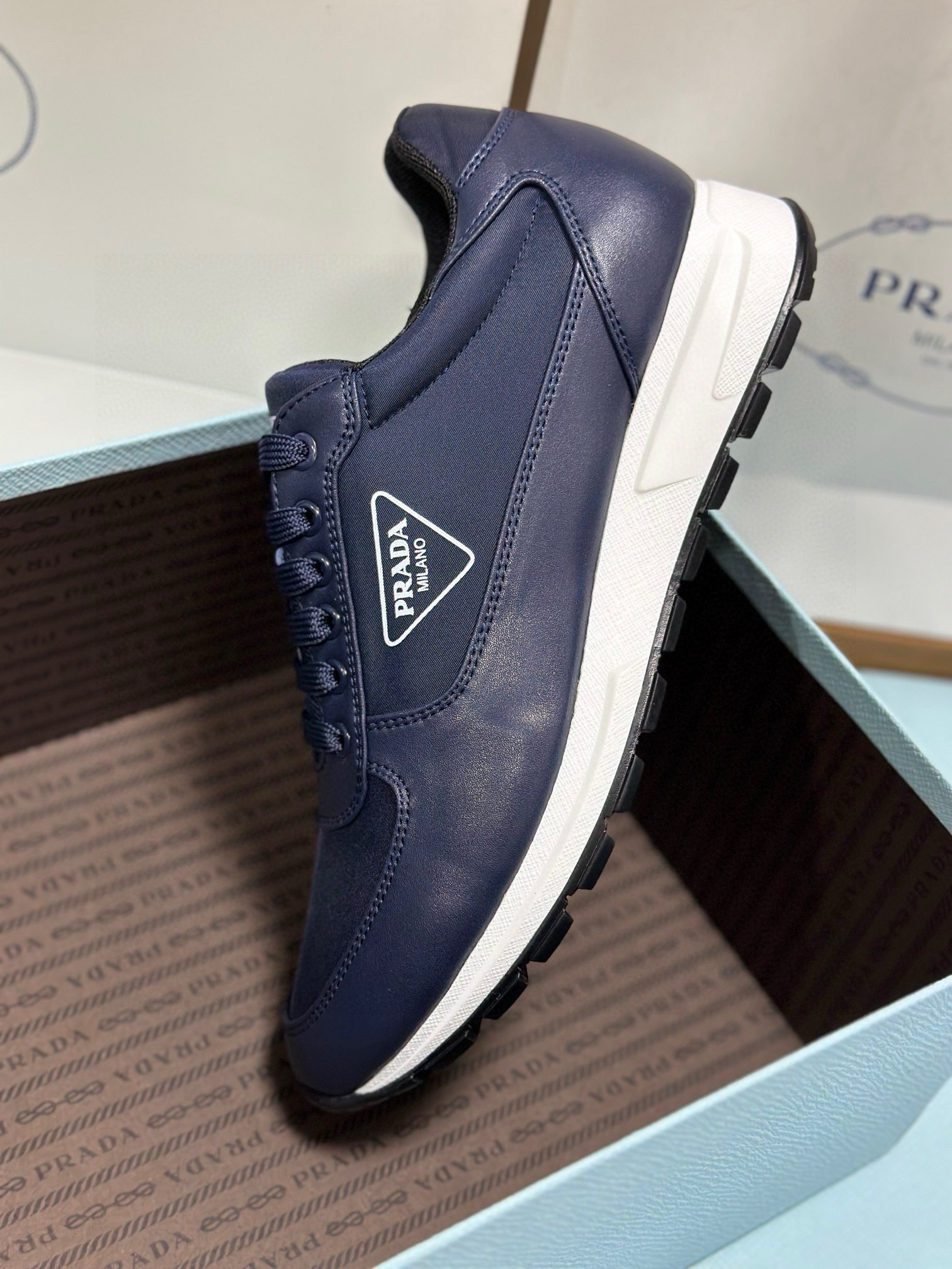 Prada Men's Leather-Trimmed Sneakers Size 38-44 – Italian Fabric, Lambskin Lining 5 i1743471882195 2539 0 3
