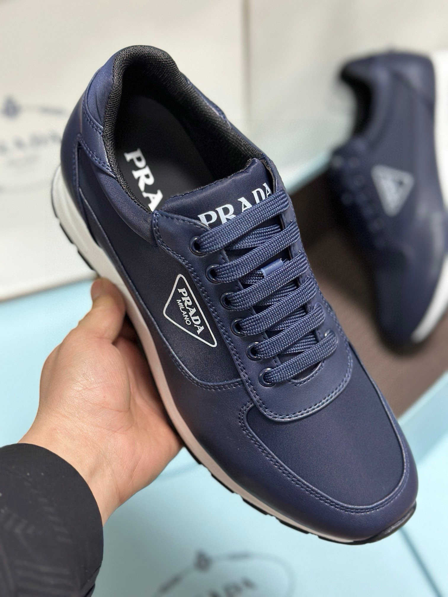Prada Men's Leather-Trimmed Sneakers Size 38-44 – Italian Fabric, Lambskin Lining 8 i1743471882195 9691 0 6