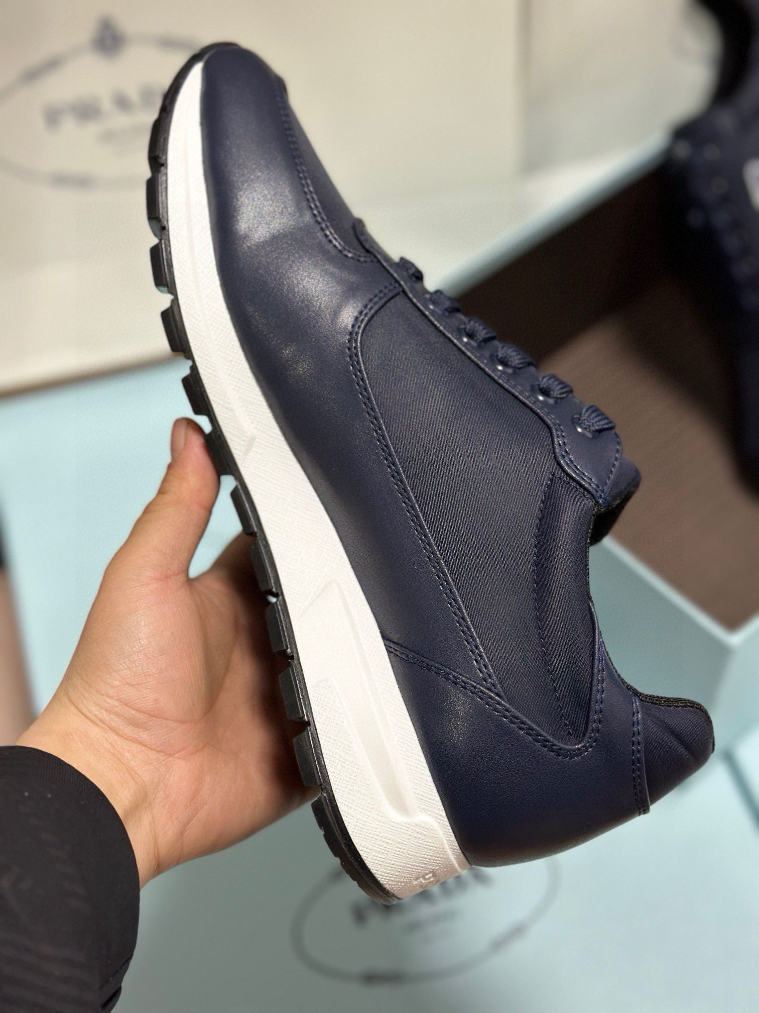 Prada Men's Leather-Trimmed Sneakers Size 38-44 – Italian Fabric, Lambskin Lining 9 i1743471882862 6205 0 7