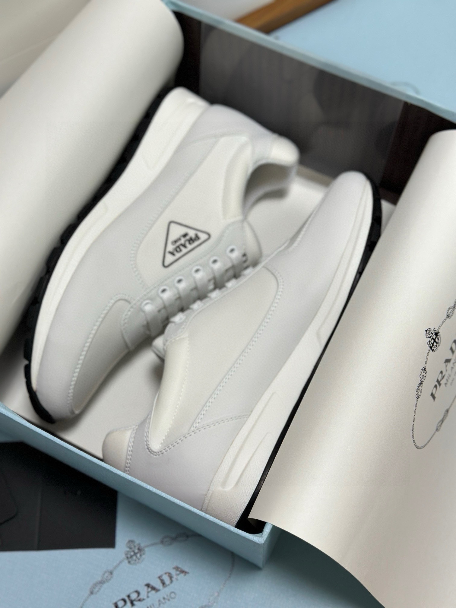 Prada Men's White Leather and Fabric Low-Top Sneakers - Sizes 38-46 3 i1743471894526 1911 0 1