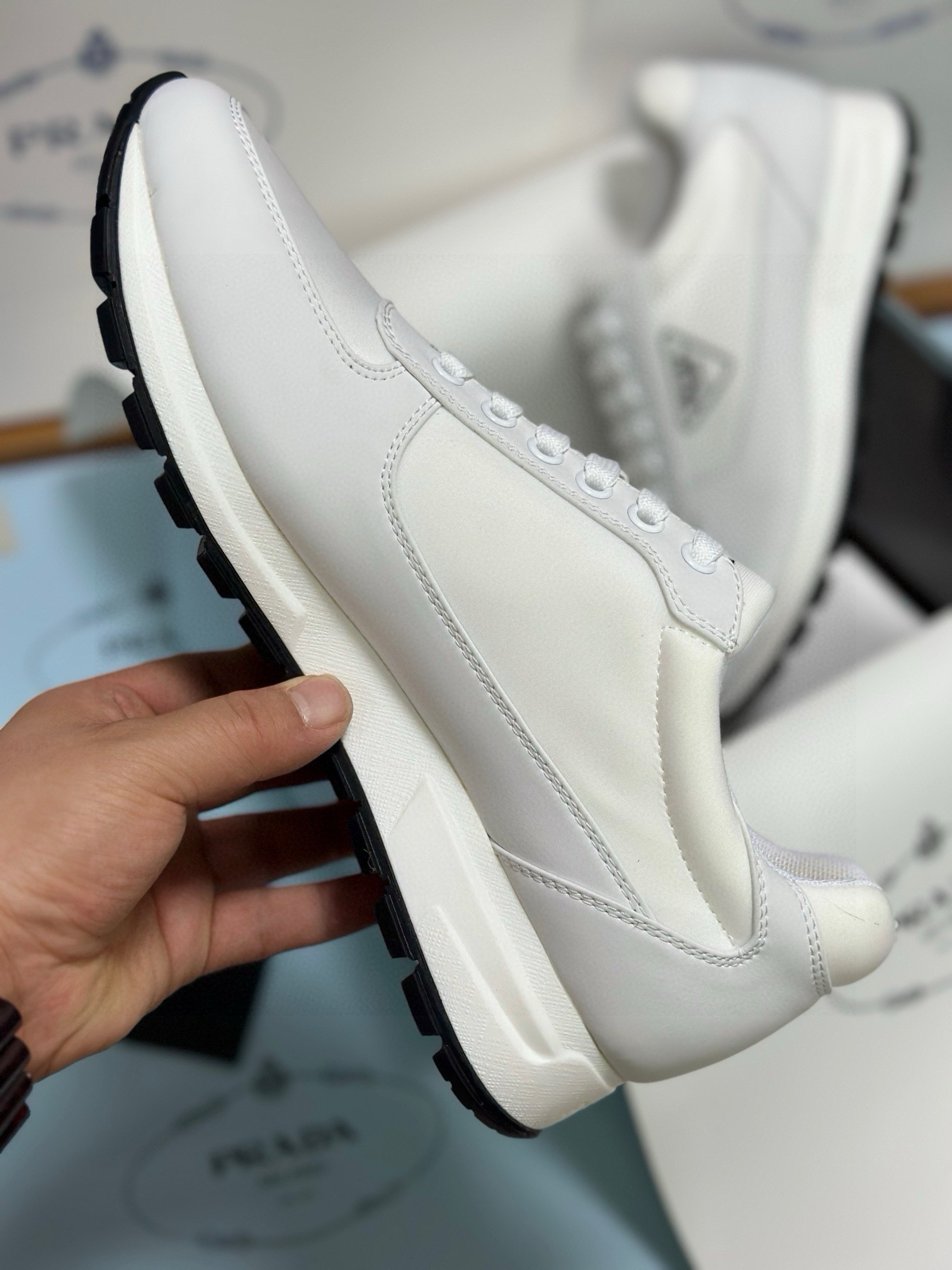 Prada Men's White Leather and Fabric Low-Top Sneakers - Sizes 38-46 6 i1743471894528 6120 0 4