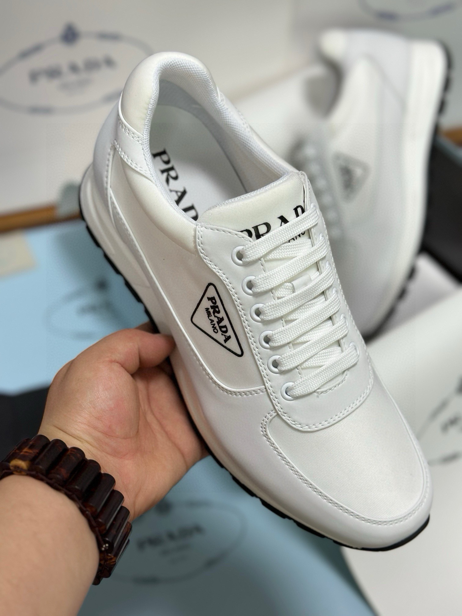 Prada Men's White Leather and Fabric Low-Top Sneakers - Sizes 38-46 5 i1743471894717 4315 0 3