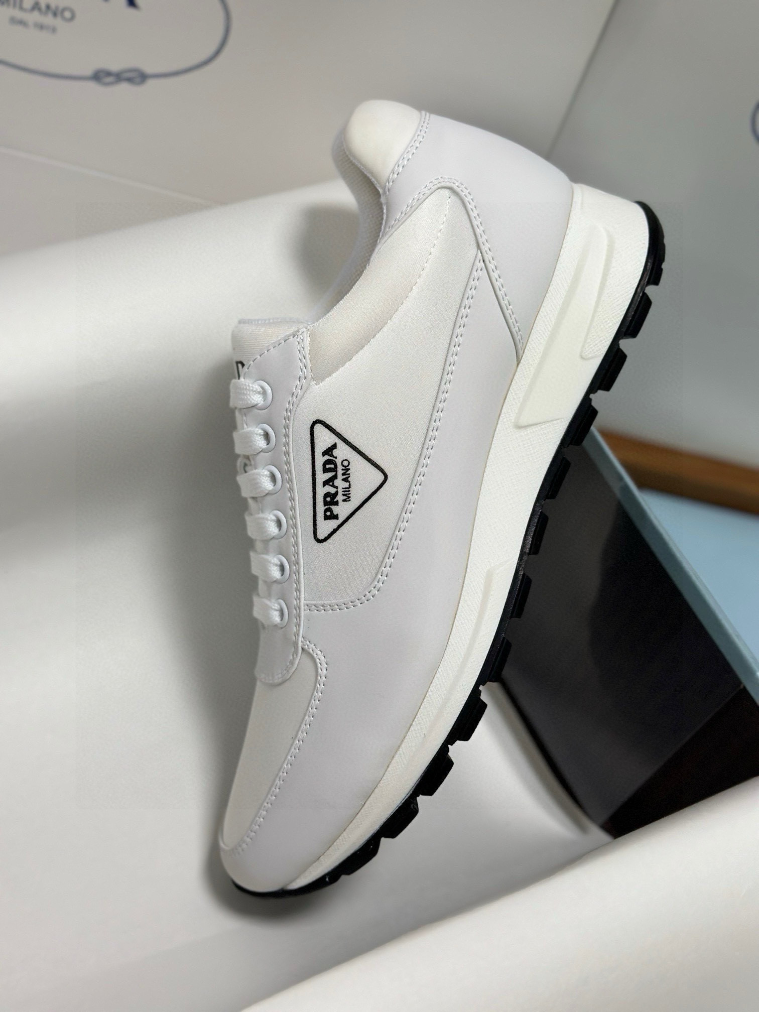 Prada Men's White Leather and Fabric Low-Top Sneakers - Sizes 38-46 8 i1743471894719 9748 0 6