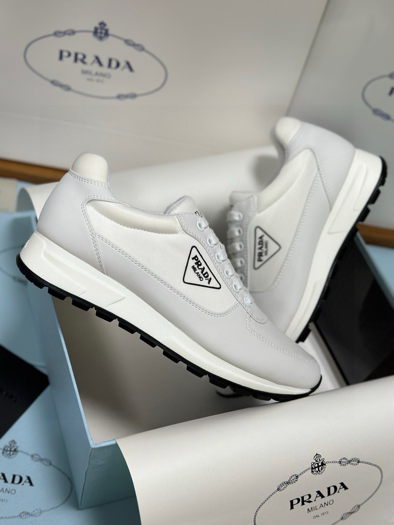 Prada Men's White Leather and Fabric Low-Top Sneakers - Sizes 38-46 7 i1743471894720 3658 0 5
