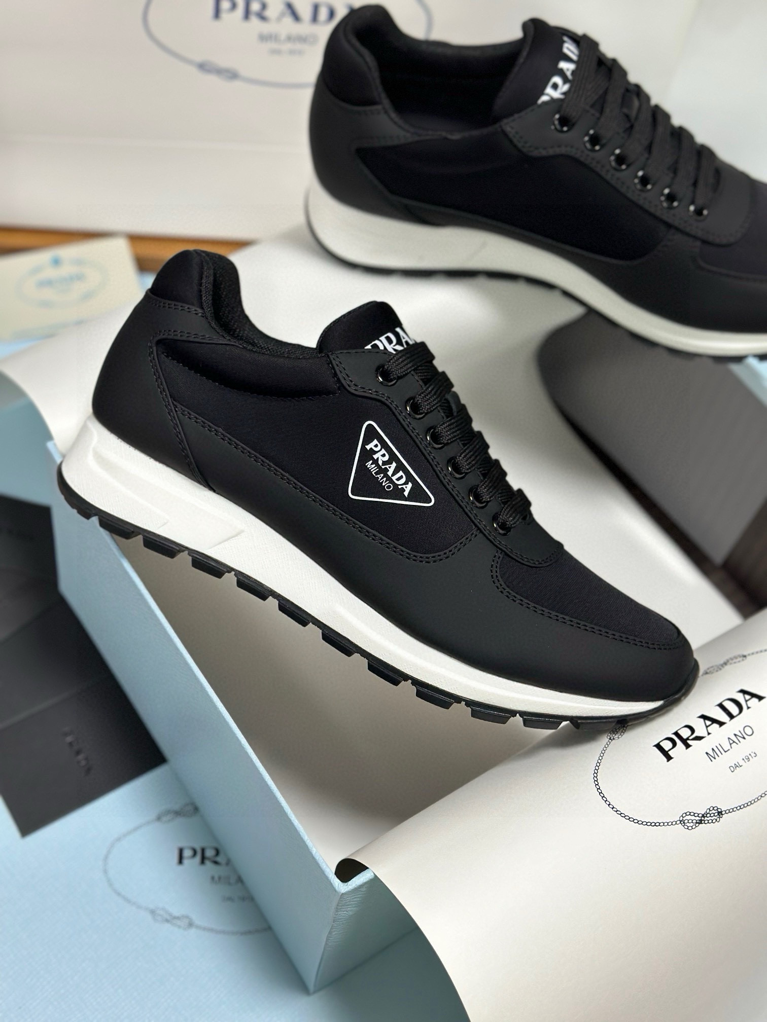 Prada Men's Black Sneakers in Fabric and Leather Combination, Sizes 38-46 3 i1743471907712 6841 0 1