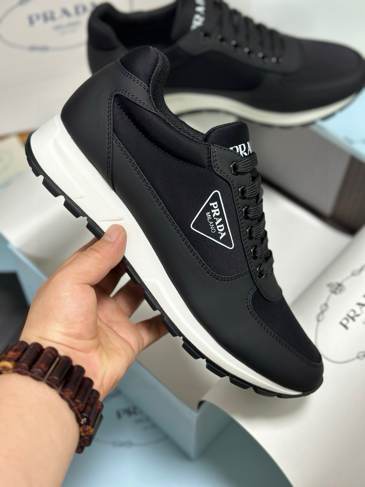 Prada Men's Black Sneakers in Fabric and Leather Combination, Sizes 38-46 4 i1743471907713 5282 0 2