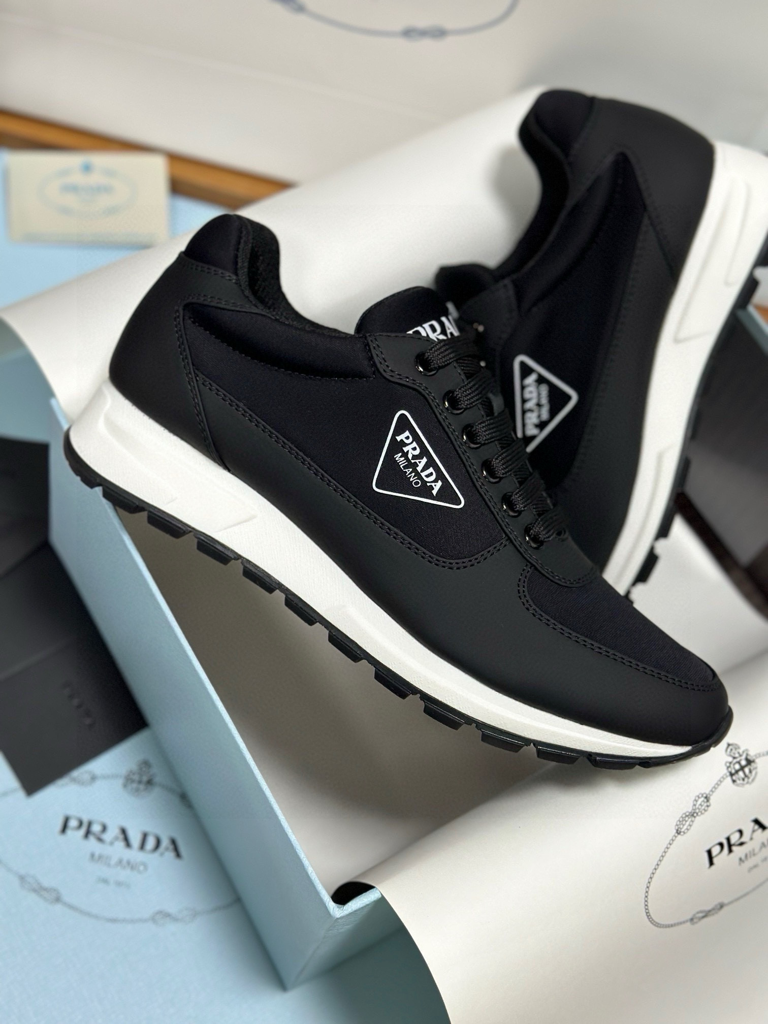 Prada Men's Black Sneakers in Fabric and Leather Combination, Sizes 38-46 10 i1743471907713 8253 0 8