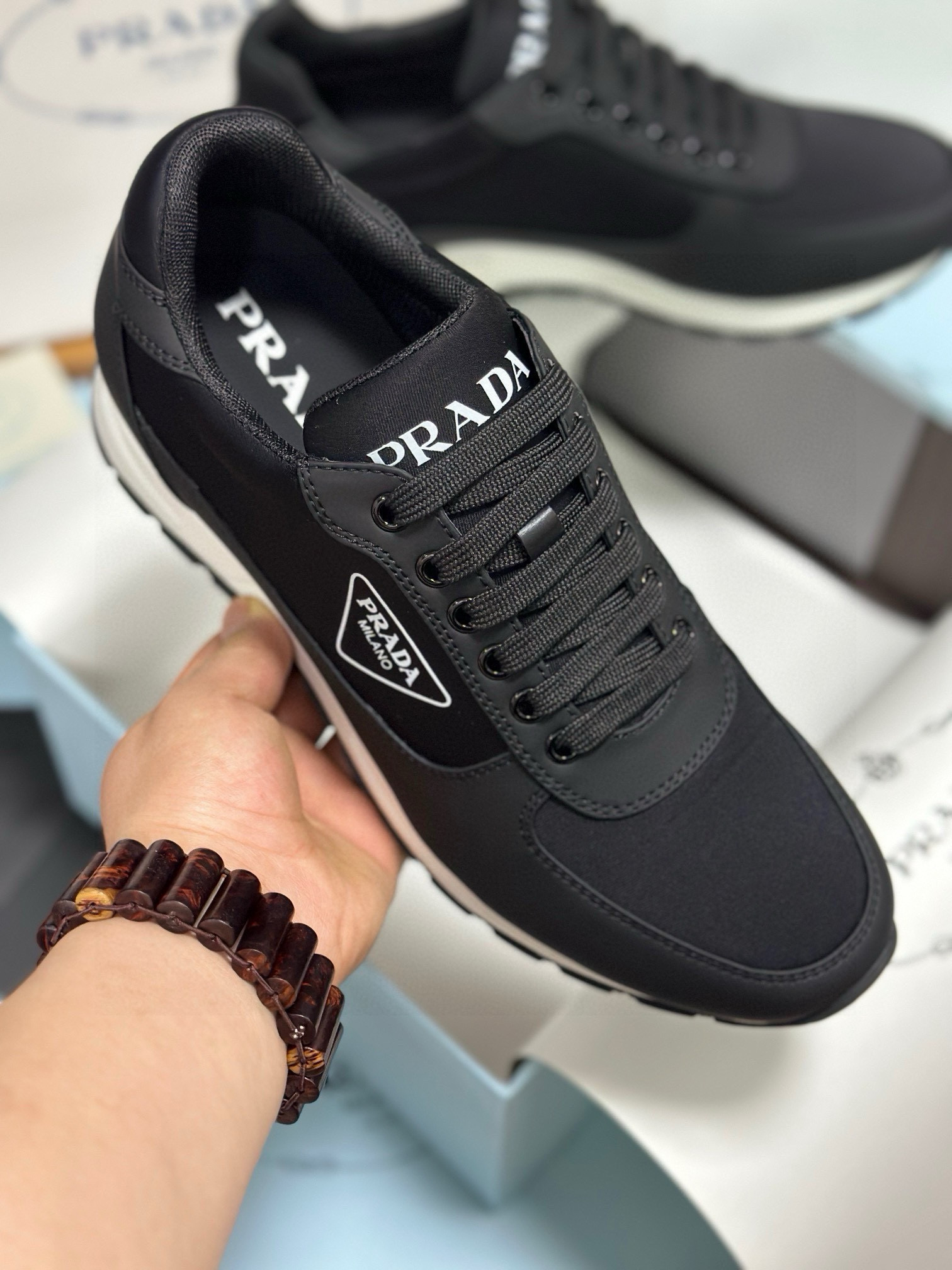Prada Men's Black Sneakers in Fabric and Leather Combination, Sizes 38-46 5 i1743471907713 9936 0 3
