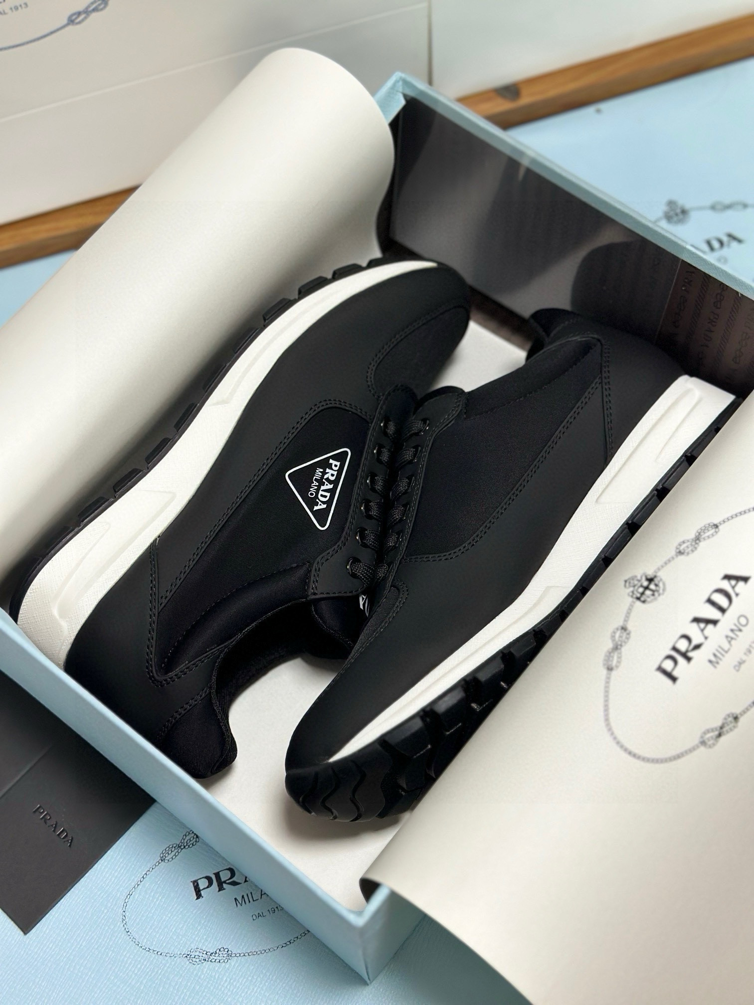 Prada Men's Black Sneakers in Fabric and Leather Combination, Sizes 38-46 6 i1743471907714 9716 0 4