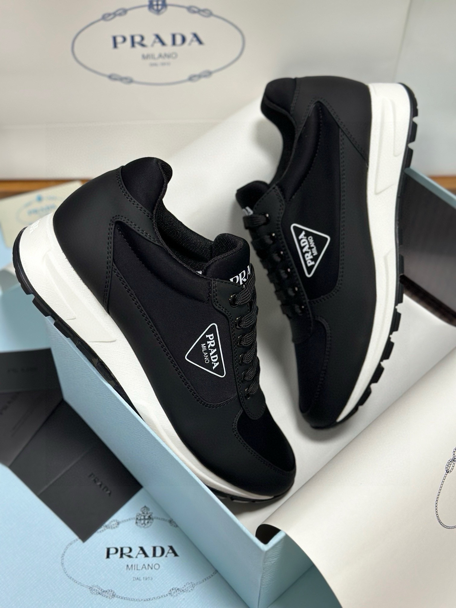 Prada Men's Black Sneakers in Fabric and Leather Combination, Sizes 38-46 9 i1743471907936 1882 0 7
