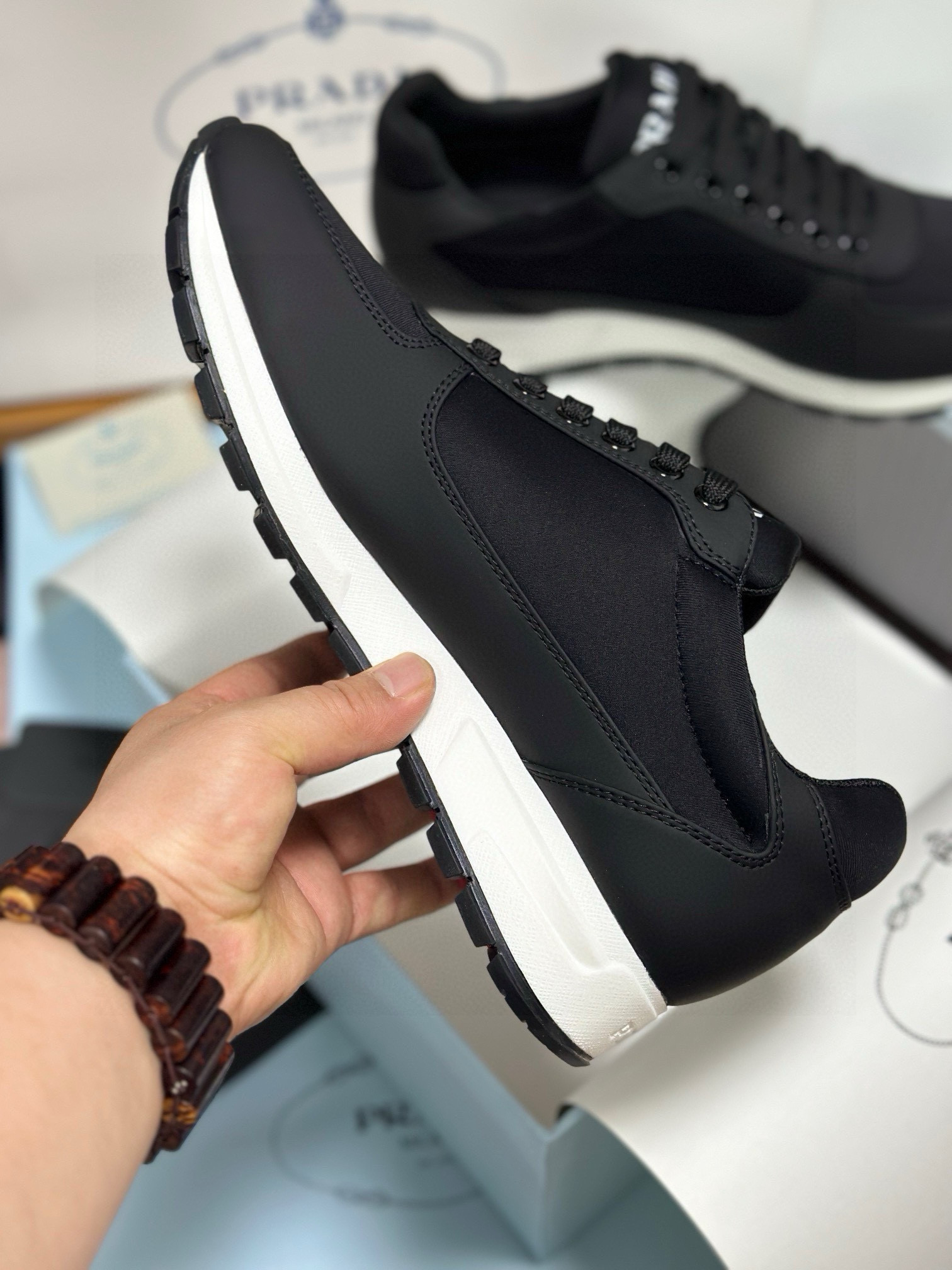 Prada Men's Black Sneakers in Fabric and Leather Combination, Sizes 38-46 7 i1743471907937 9083 0 5
