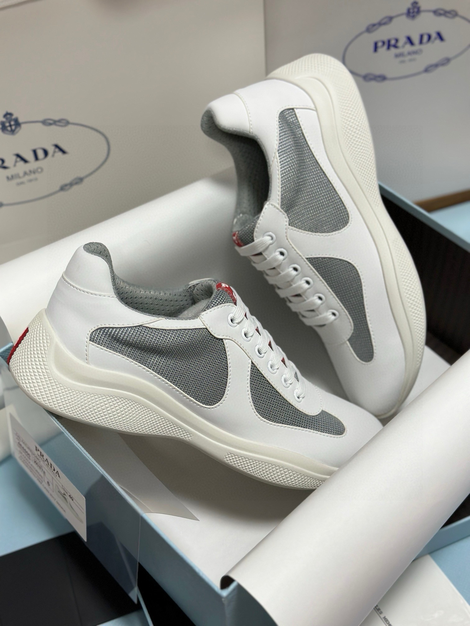 Prada Men's White Leather and Mesh Lace-Up Sneakers 10 i1743471920063 6717 0 8