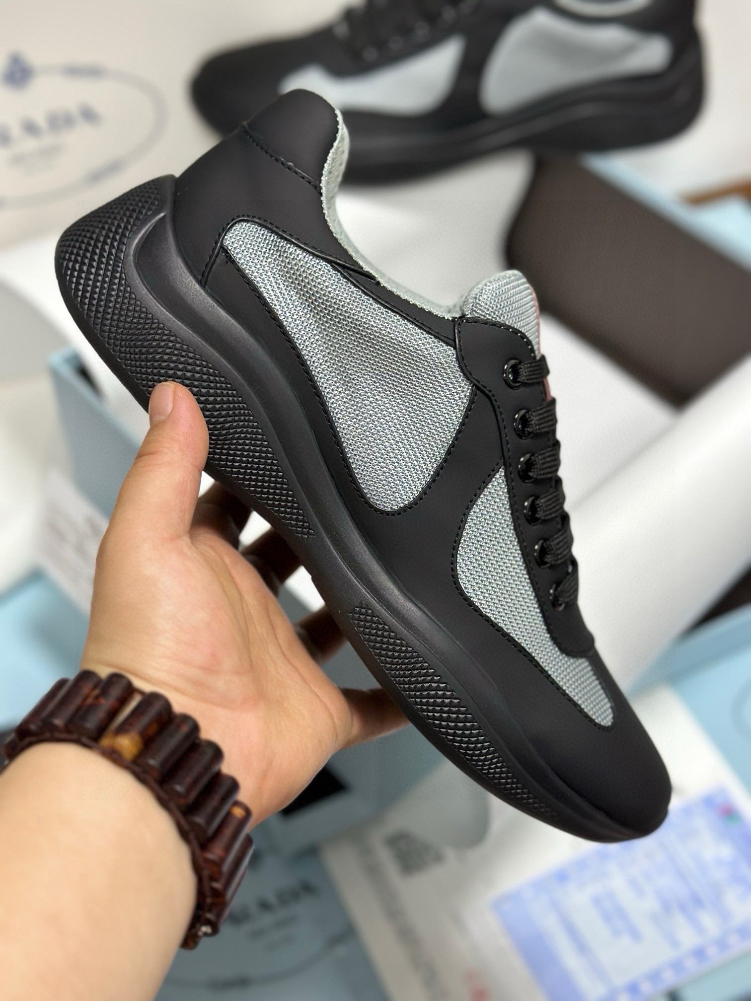 Prada Men's Black Leather and Fabric Lightweight Sneakers, Sizes 38-44 4 i1743471942112 856 0 2
