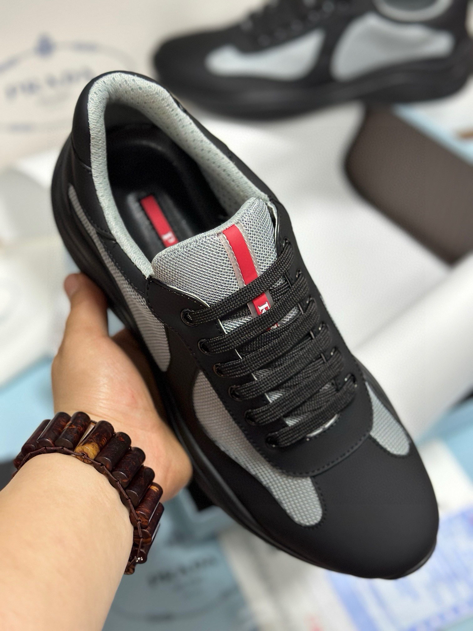 Prada Men's Black Leather and Fabric Lightweight Sneakers, Sizes 38-44 8 i1743471942112 8676 0 6