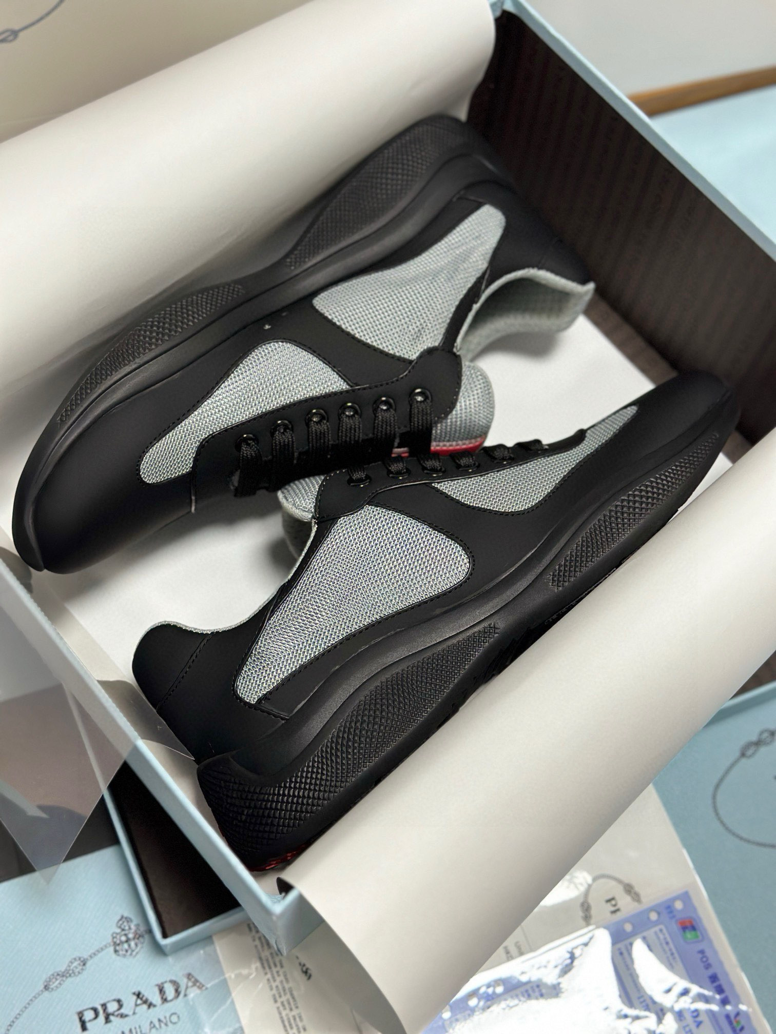 Prada Men's Black Leather and Fabric Lightweight Sneakers, Sizes 38-44 3 i1743471942113 4800 0 1