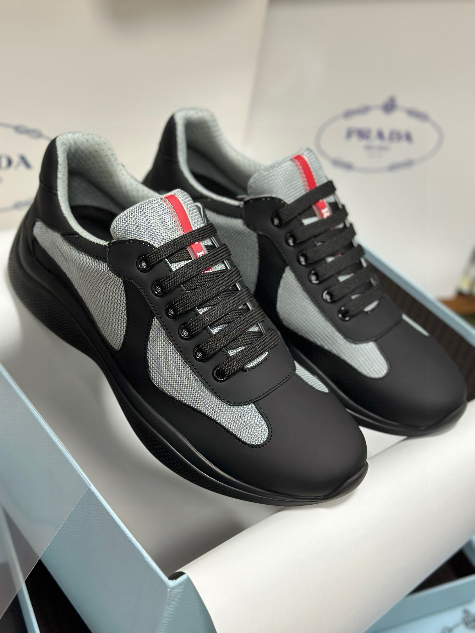 Prada Men's Black Leather and Fabric Lightweight Sneakers, Sizes 38-44 2 i1743471942532 5945 0 0