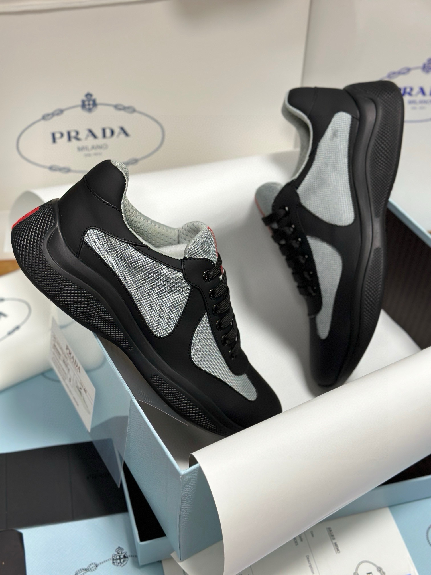 Prada Men's Black Leather and Fabric Lightweight Sneakers, Sizes 38-44 9 i1743471942533 7835 0 7