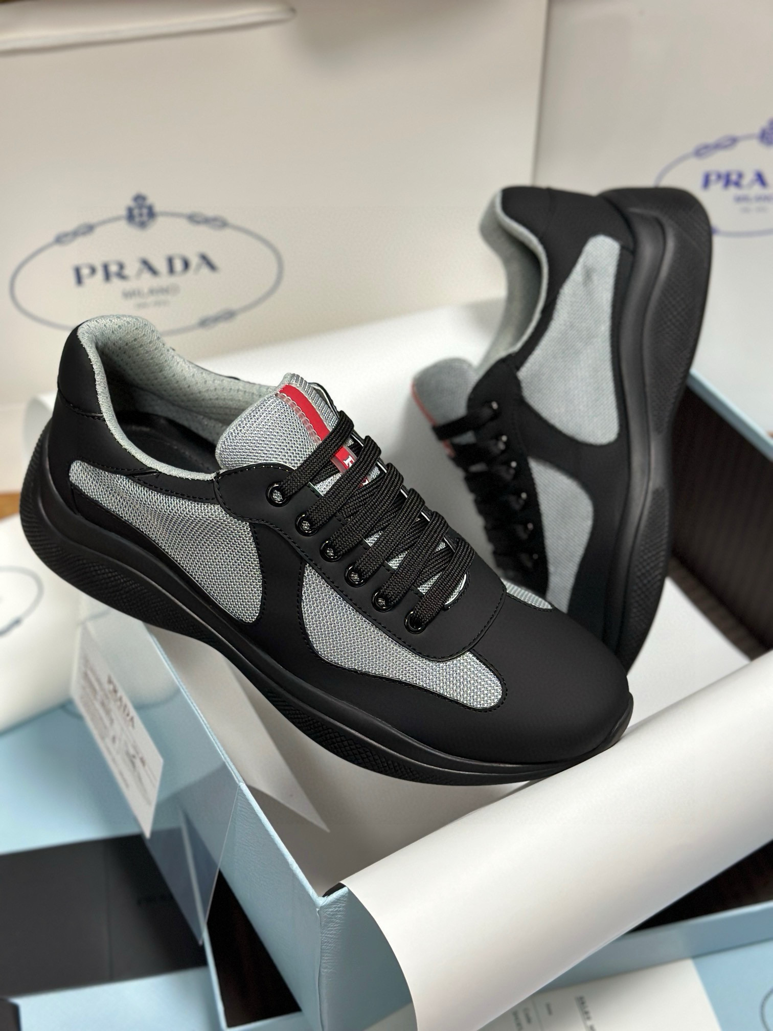 Prada Men's Black Leather and Fabric Lightweight Sneakers, Sizes 38-44 5 i1743471942534 1609 0 3