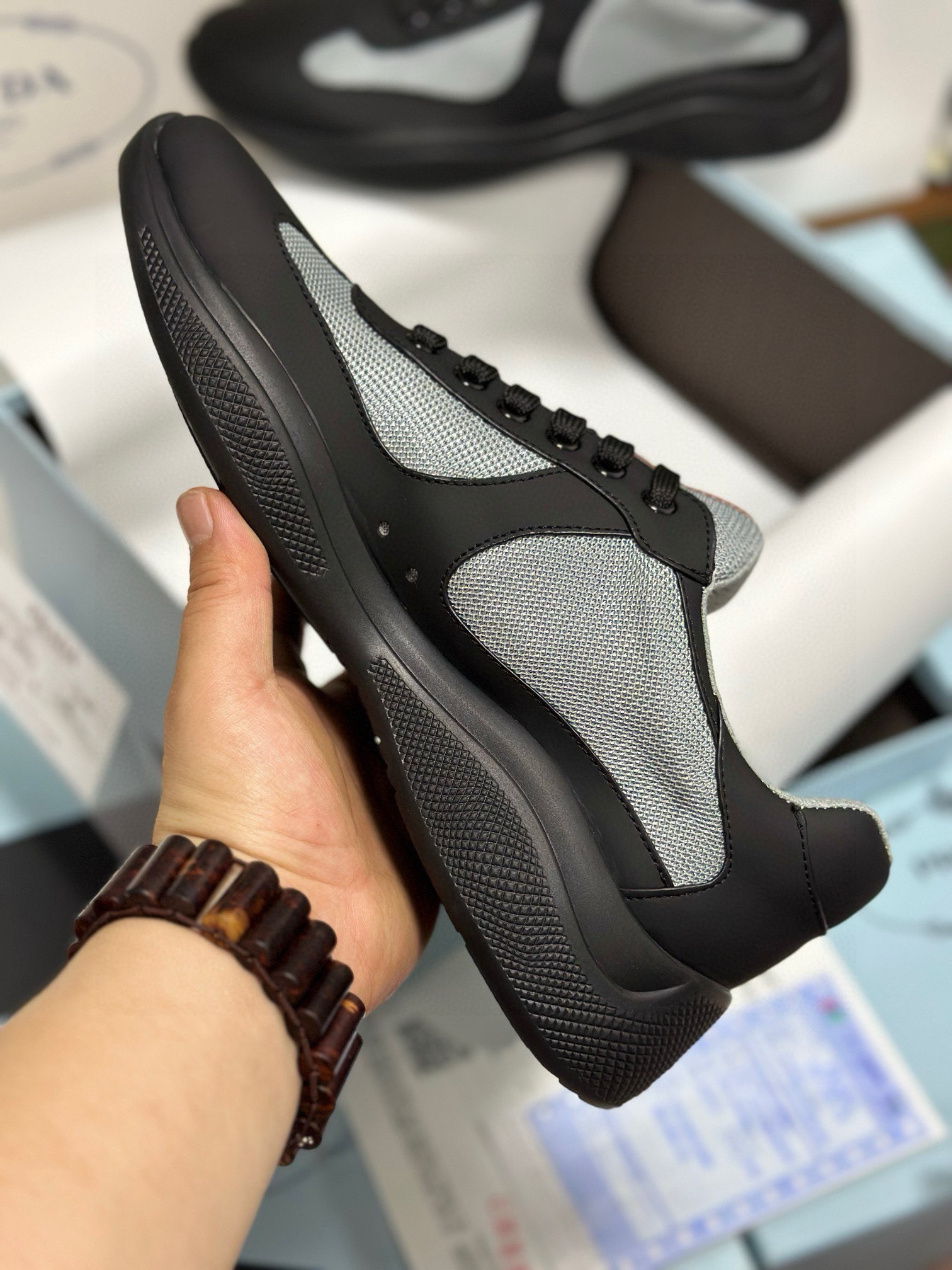 Prada Men's Black Leather and Fabric Lightweight Sneakers, Sizes 38-44 6 i1743471942534 8963 0 4