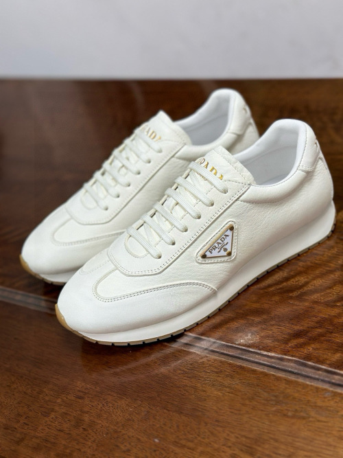Prada Men's Leather Low-Top Sneakers Casual Comfortable White Shoes 1 Prada Men's Leather Low-Top Sneakers Casual Comfortable White Shoes
