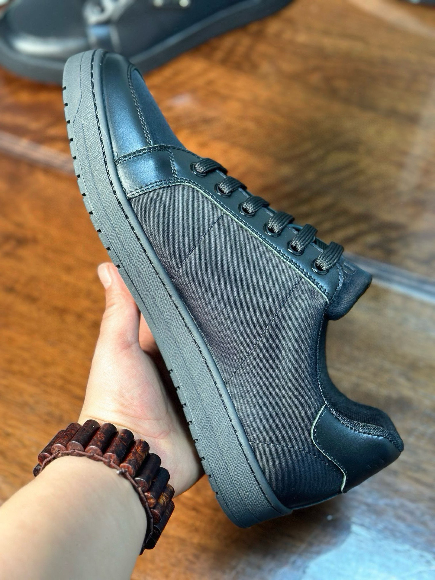 Prada Men's Black Leather-Trimmed Low-Top Sneakers - Style & Comfort Combined 7 i1752198956844 9404 0 5