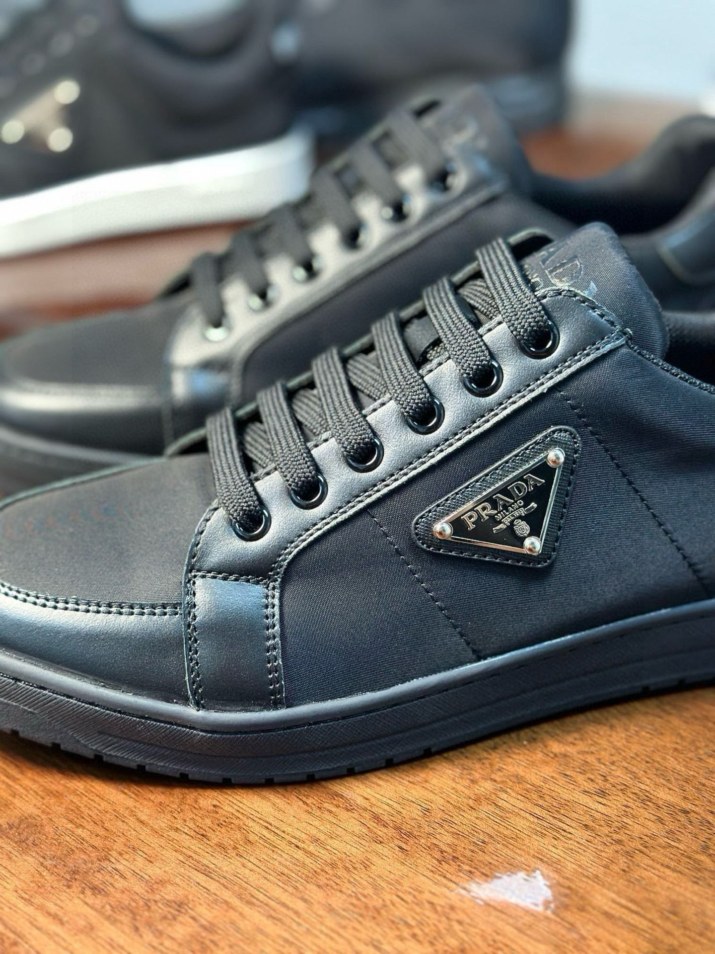 Prada Men's Black Leather-Trimmed Low-Top Sneakers - Style & Comfort Combined 4 i1752198956858 9726 0 2