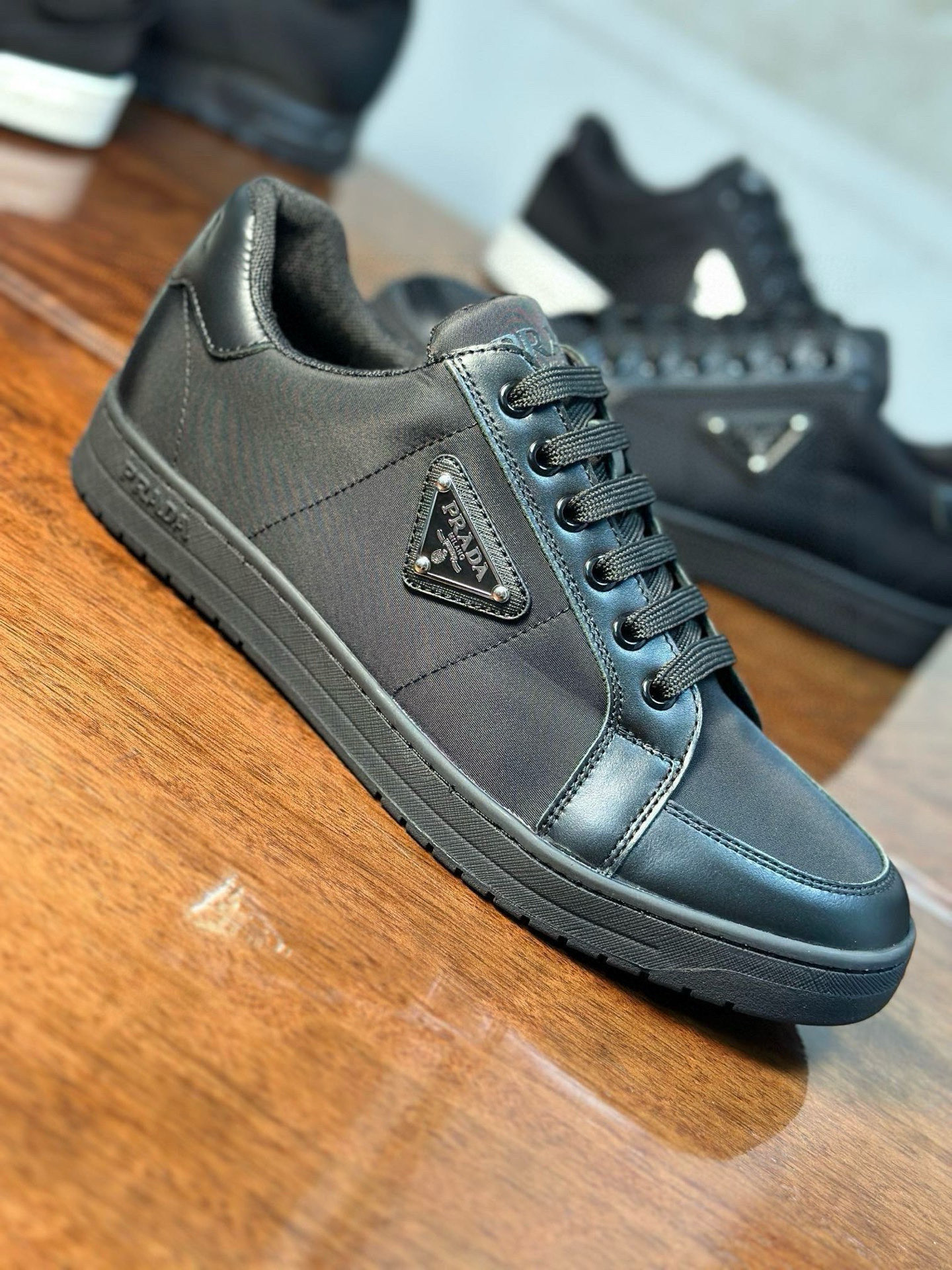 Prada Men's Black Leather-Trimmed Low-Top Sneakers - Style & Comfort Combined 3 i1752198956888 4147 0 1