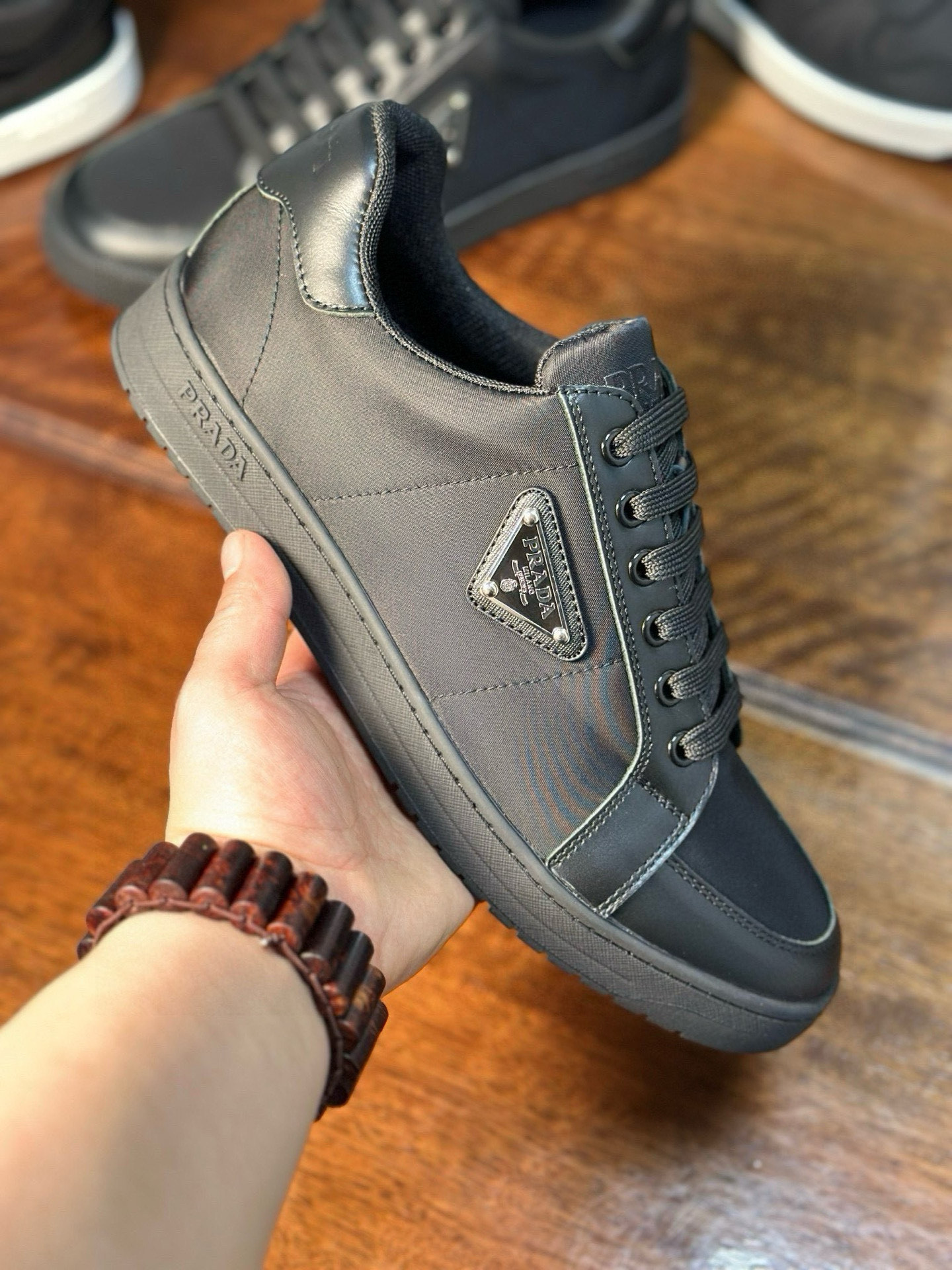 Prada Men's Black Leather-Trimmed Low-Top Sneakers - Style & Comfort Combined 8 i1752198957487 7278 0 6