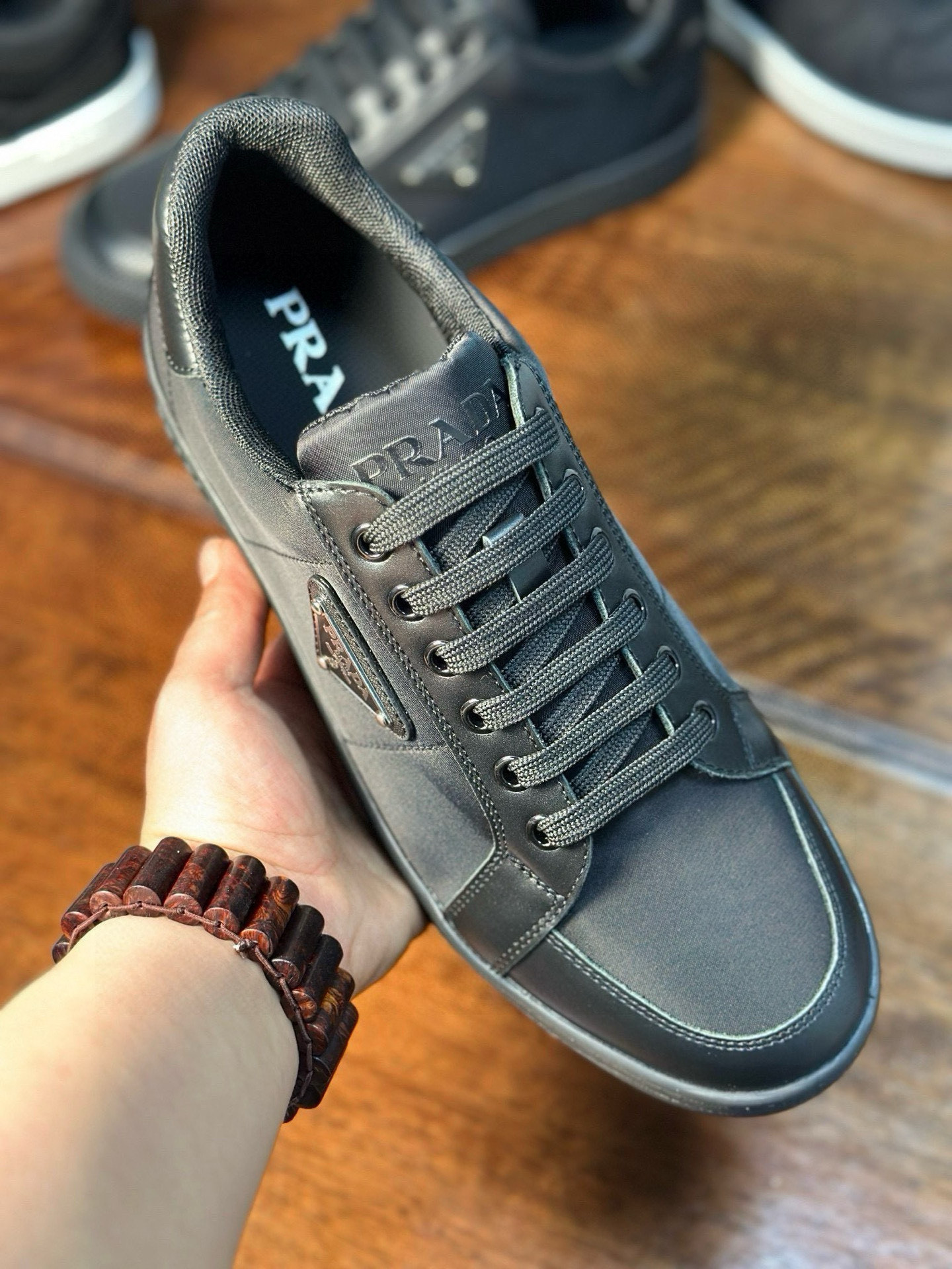 Prada Men's Black Leather-Trimmed Low-Top Sneakers - Style & Comfort Combined 6 i1752198957492 386 0 4