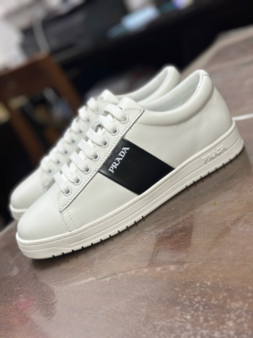 Prada White Nappa Leather Sneakers with Black Stripe Detail - Size 38-46 1 Prada White Nappa Leather Sneakers with Black Stripe Detail - Size 38-46