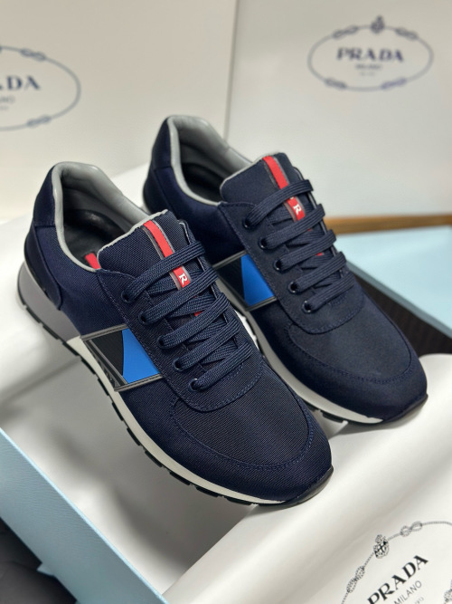 Prada 4E3198 Men's Fashion Sneaker, Navy Blue Fabric and Leather, Size 38-46 1 Prada 4E3198 Men's Fashion Sneaker, Navy Blue Fabric and Leather, Size 38-46