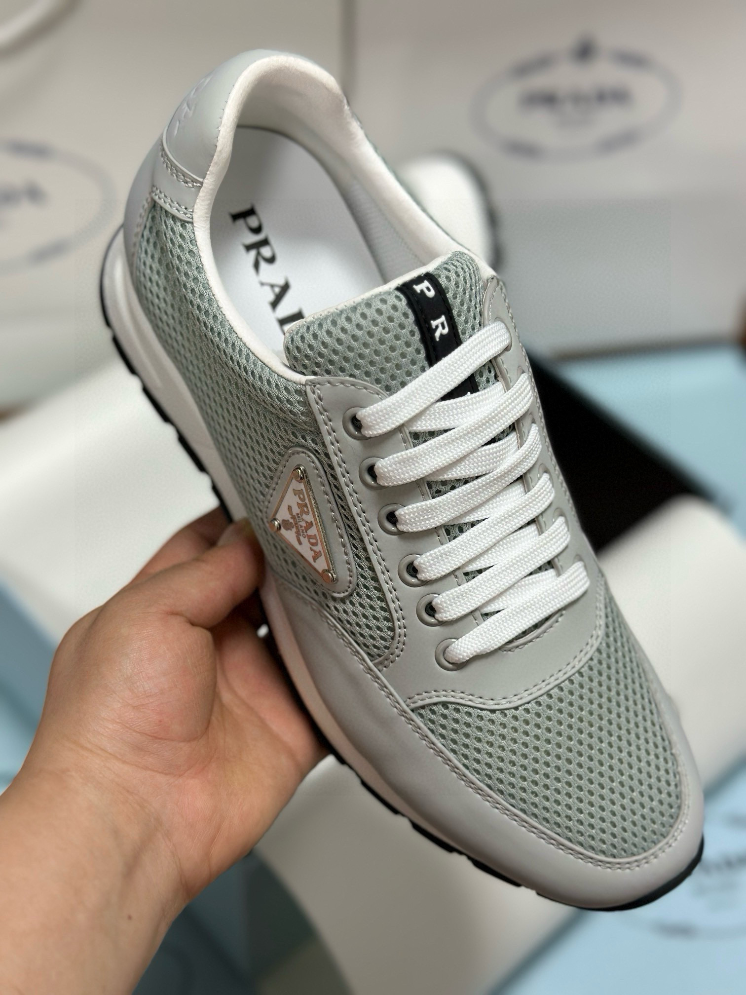 Prada Men's Gray Leather and Mesh Lightweight Sneakers, Sizes 38-46 7 i1752375195101 3370 0 5