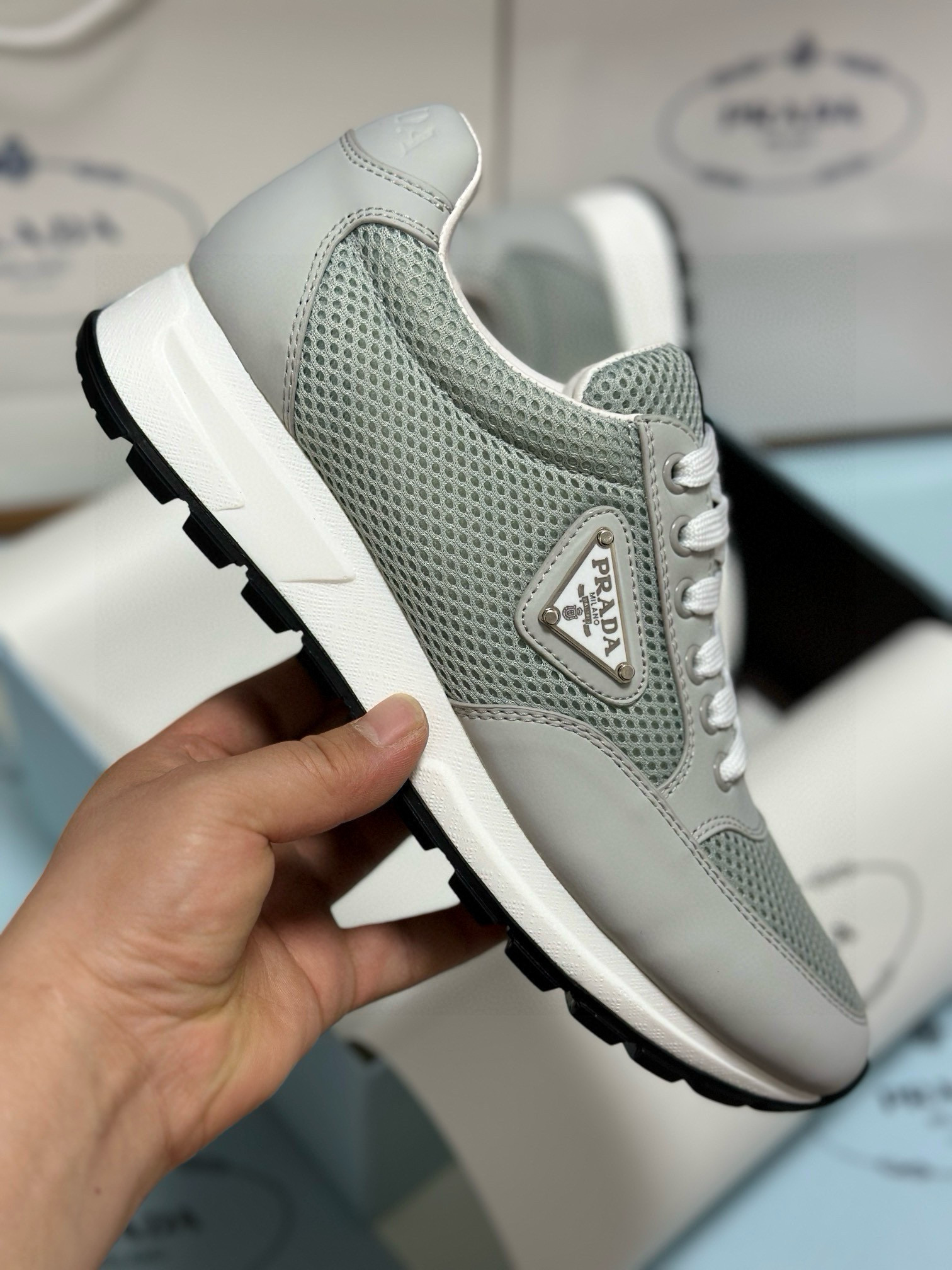 Prada Men's Gray Leather and Mesh Lightweight Sneakers, Sizes 38-46 3 i1752375195101 37 0 1