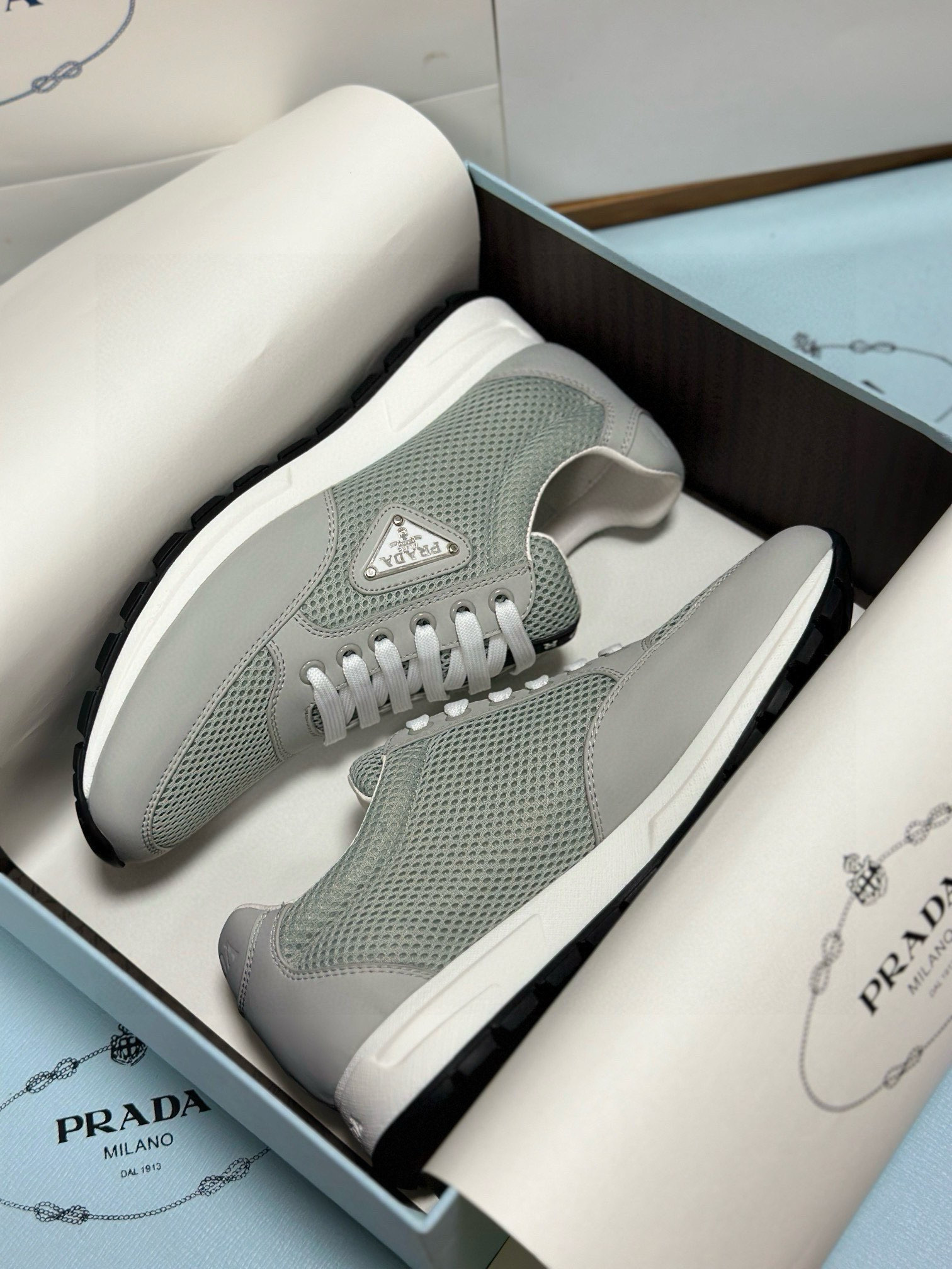 Prada Men's Gray Leather and Mesh Lightweight Sneakers, Sizes 38-46 4 i1752375195102 2828 0 2