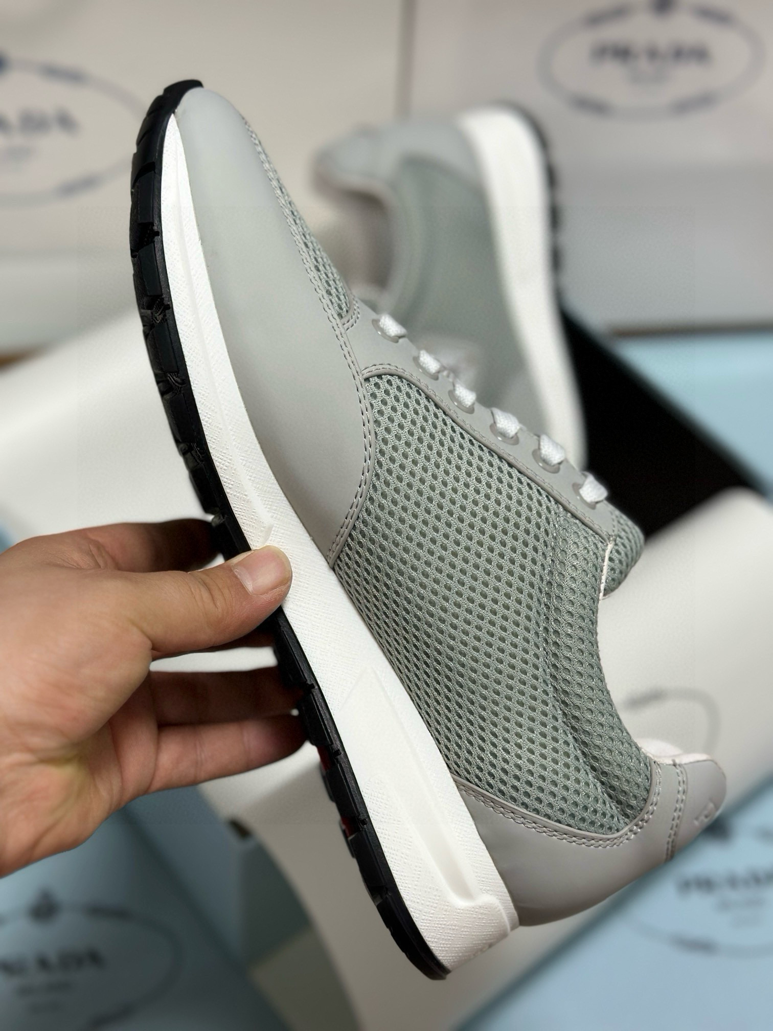 Prada Men's Gray Leather and Mesh Lightweight Sneakers, Sizes 38-46 6 i1752375195102 6747 0 4