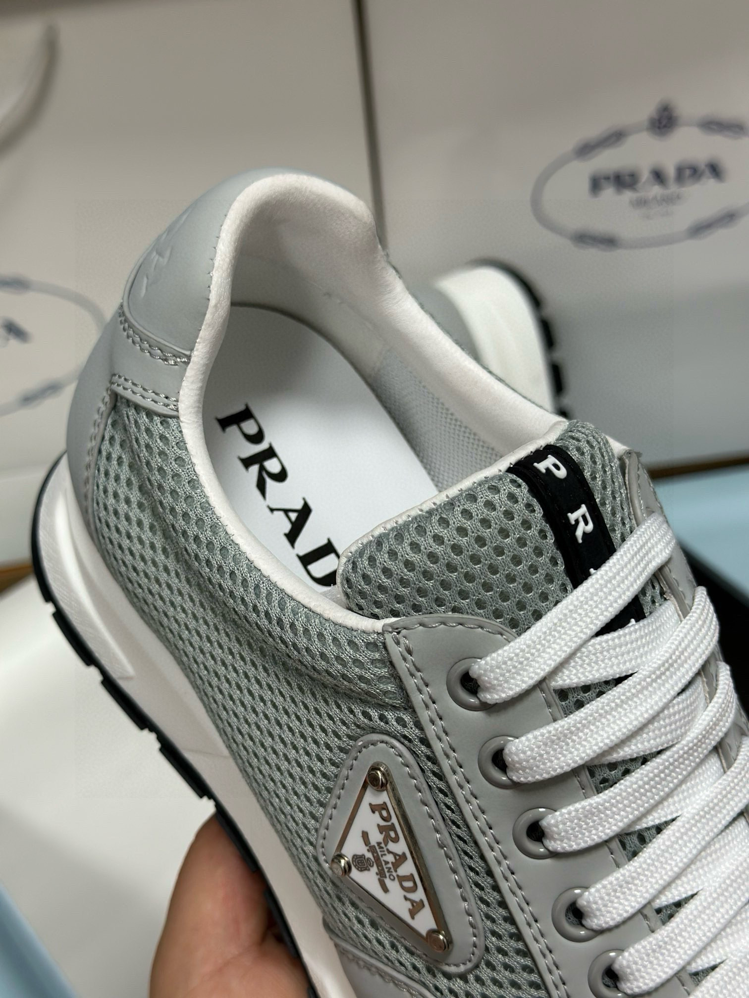 Prada Men's Gray Leather and Mesh Lightweight Sneakers, Sizes 38-46 9 i1752375195391 1254 0 7