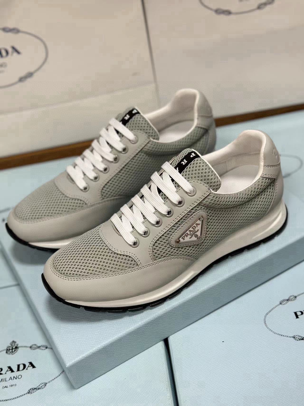 Prada Men's Gray Leather and Mesh Lightweight Sneakers, Sizes 38-46