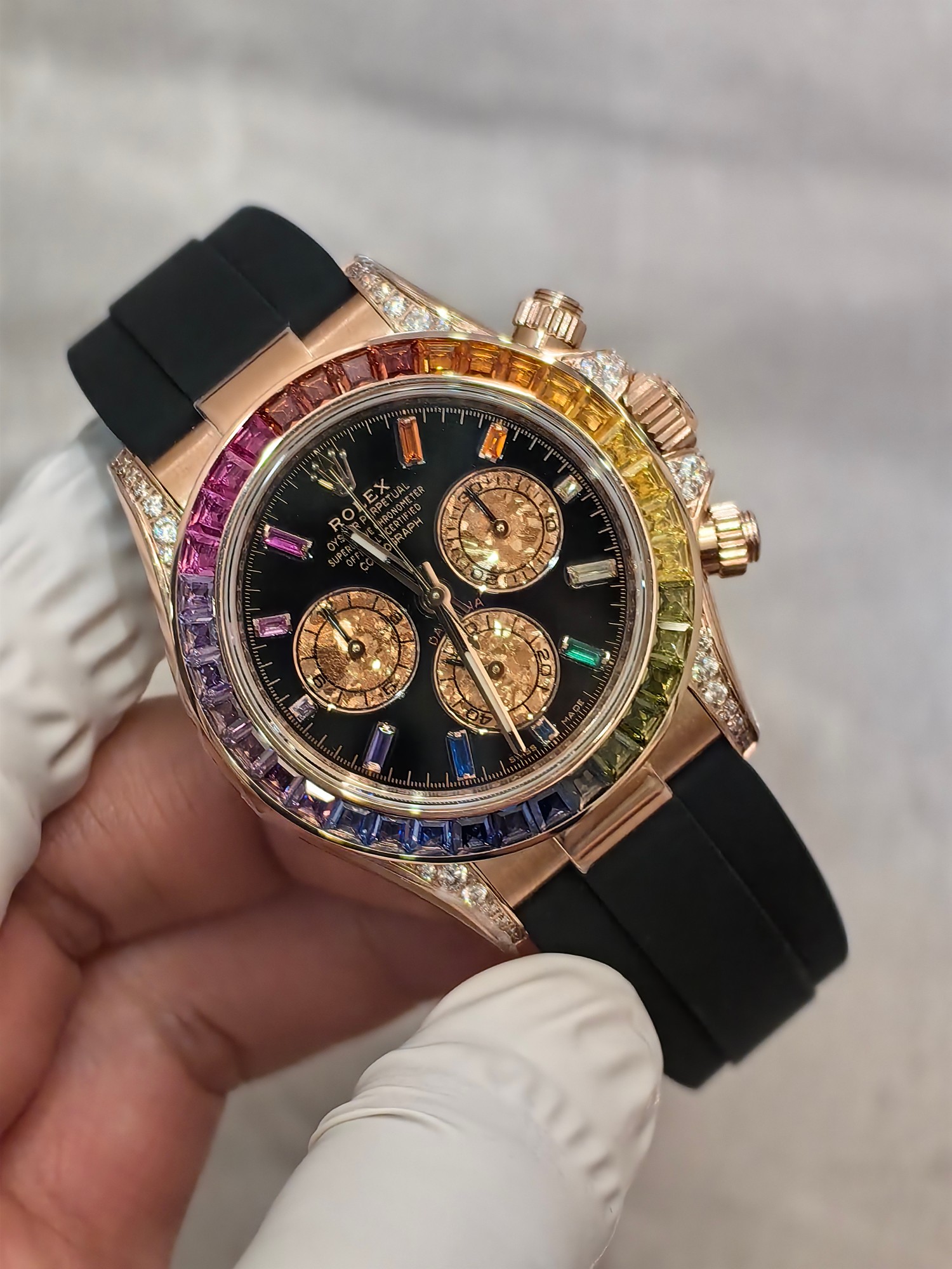 NO:386412,FH factory counterweight version Rainbow Di artificially cultivated diamonds, can be repeatedly wrapped in gold without peeling, integrated movement,19860909FH factory 配重版彩虹迪 人工培育钻 不掉皮不掉色可以反复包金 一体机芯,,Watch