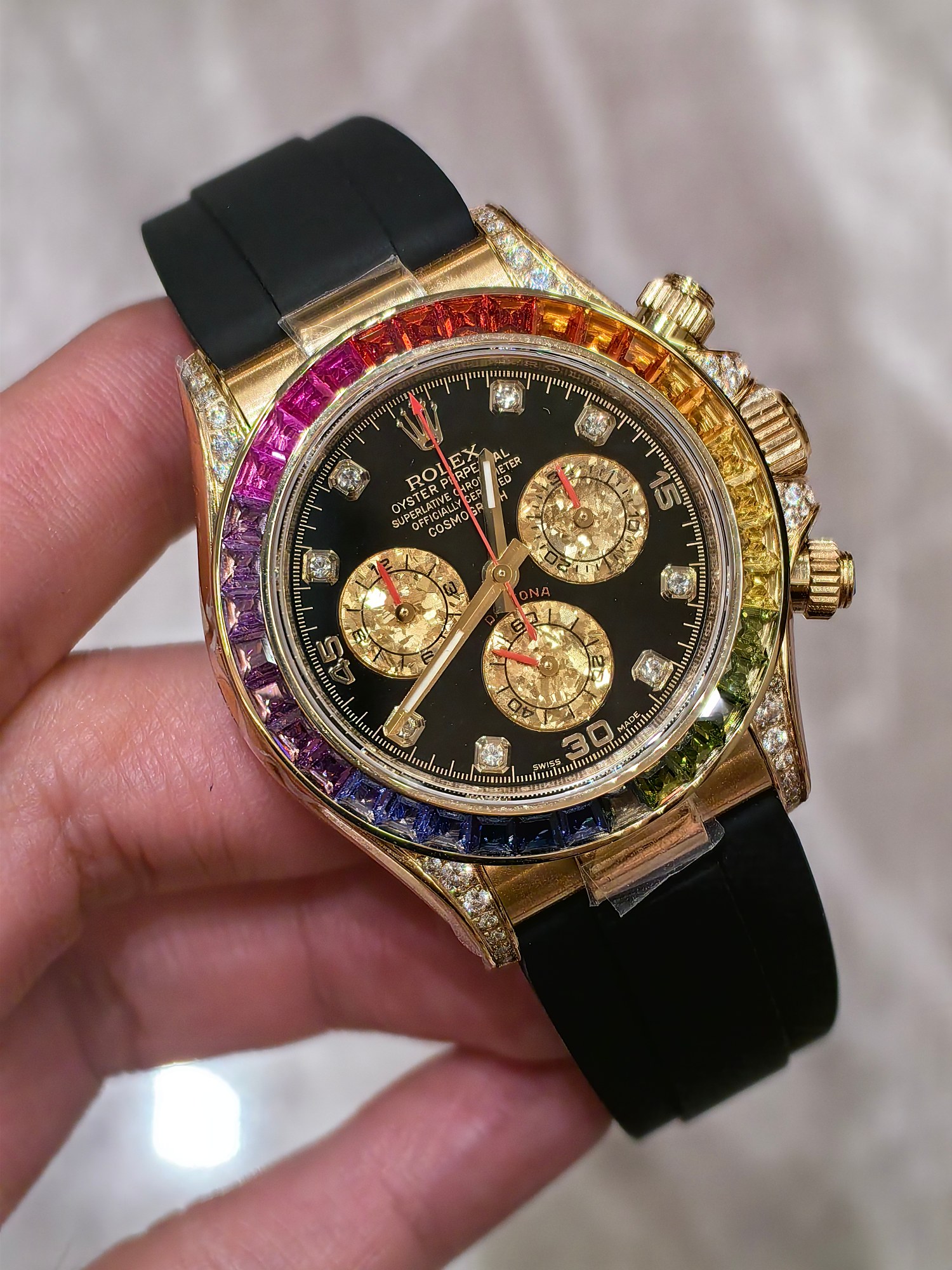 NO:386374,FH factory counterweight version Rainbow Di artificially cultivated diamonds, can be repeatedly wrapped in gold without peeling, integrated movement,19860909FH factory 配重版彩虹迪 人工培育钻 不掉皮不掉色可以反复包金 一体机芯,,Watch