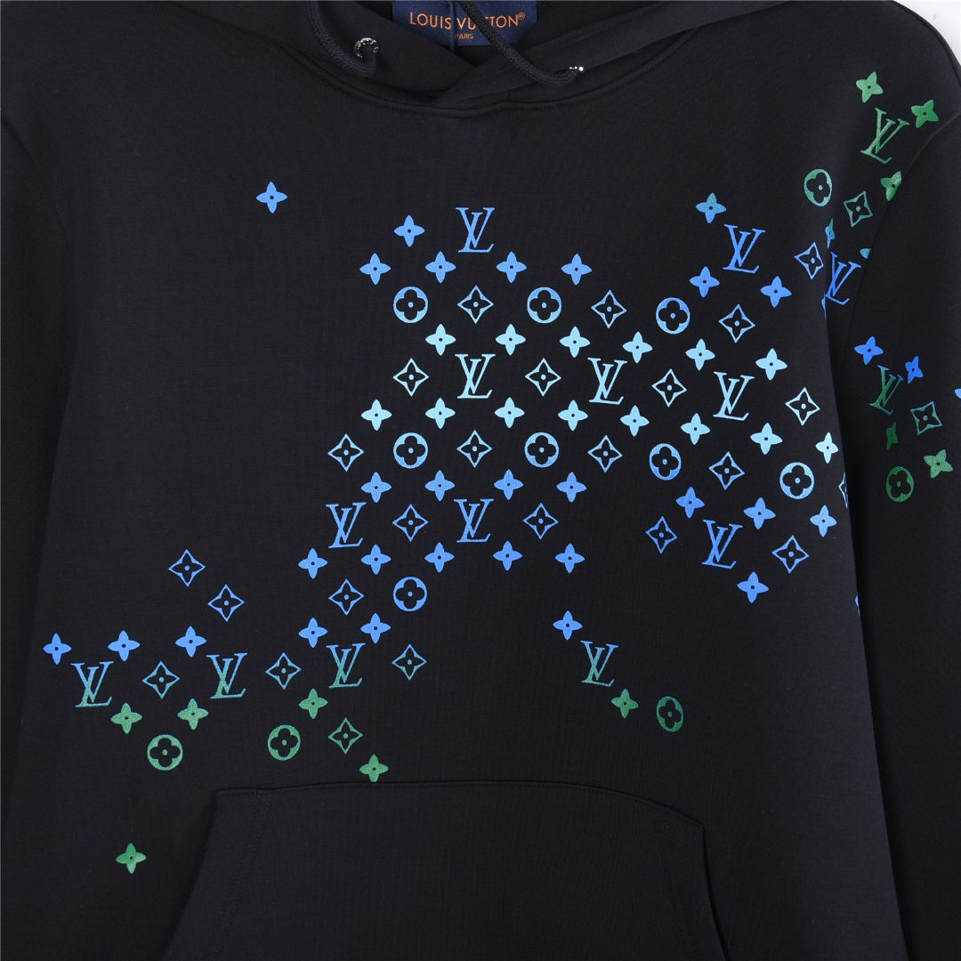 Louis Vuitton/路易威登 25ss胸前渐变印花连帽卫衣白色 黑色