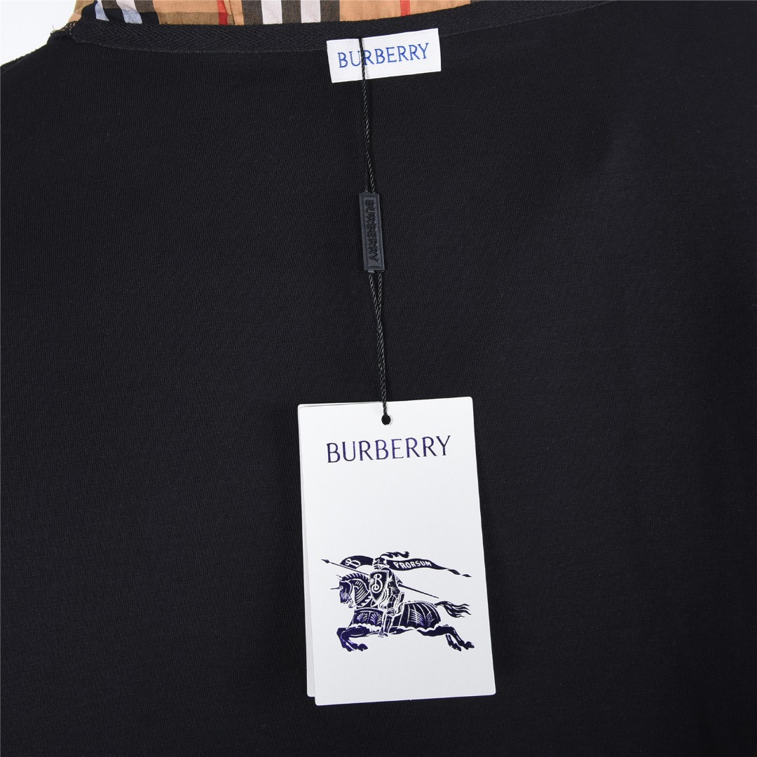 Burberry/巴宝莉 胸口圆圈刺绣战马手臂格纹贴布连帽卫衣白色 黑色
